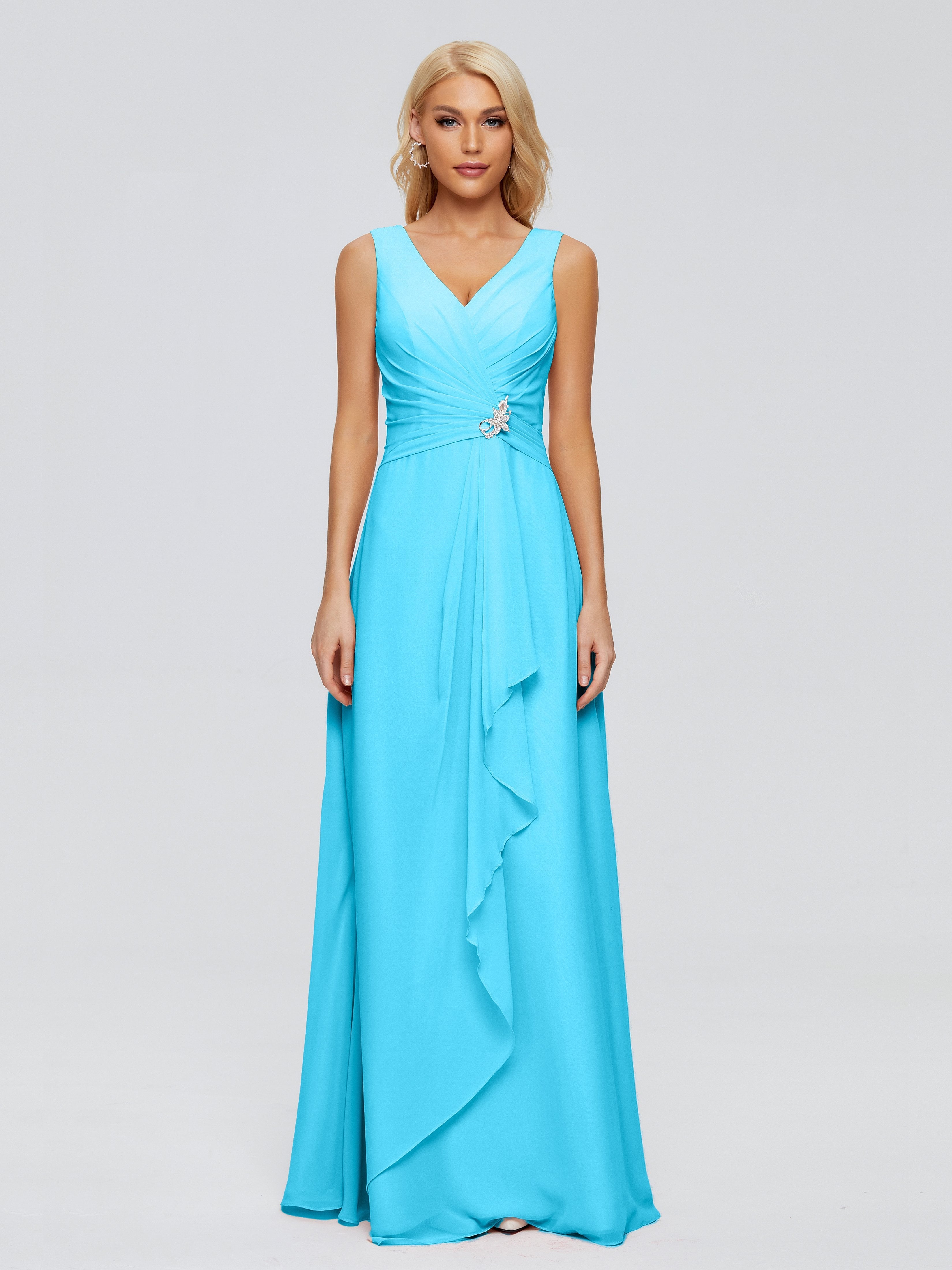 Maria V Neck Sleeveless Chiffon Bridesmaid Dresses