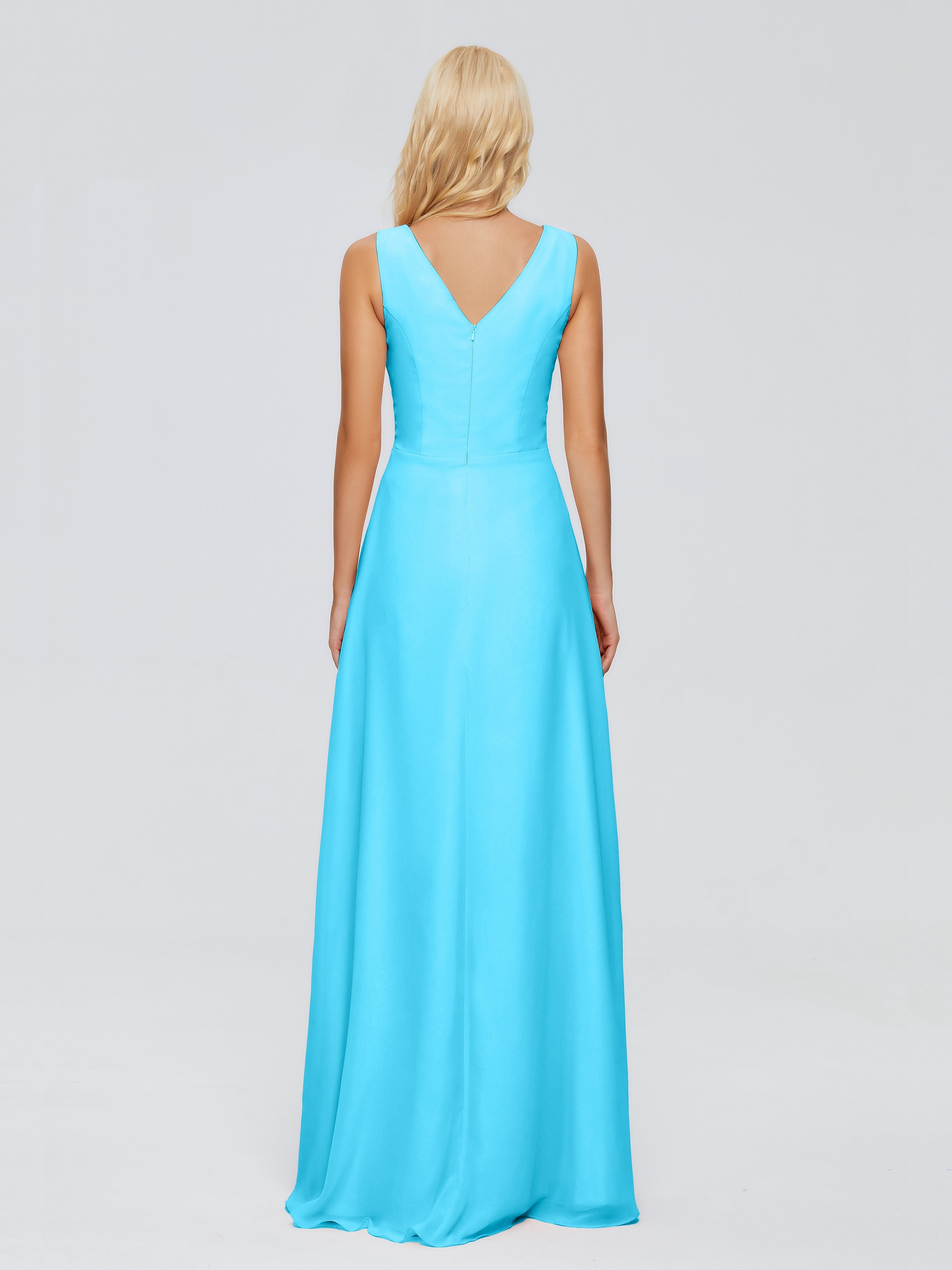 Maria V Neck Sleeveless Chiffon Bridesmaid Dresses
