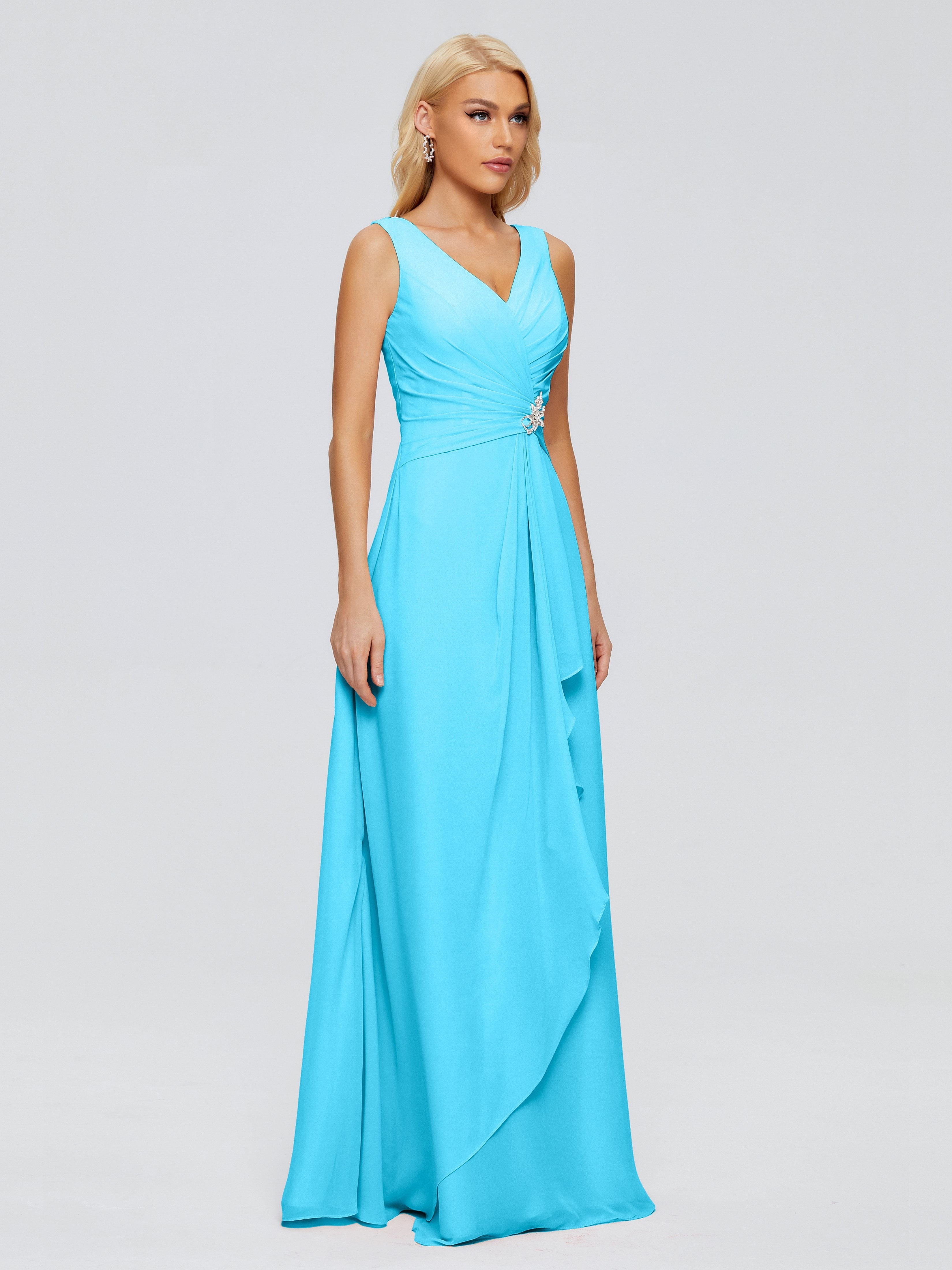 Maria V Neck Sleeveless Chiffon Bridesmaid Dresses