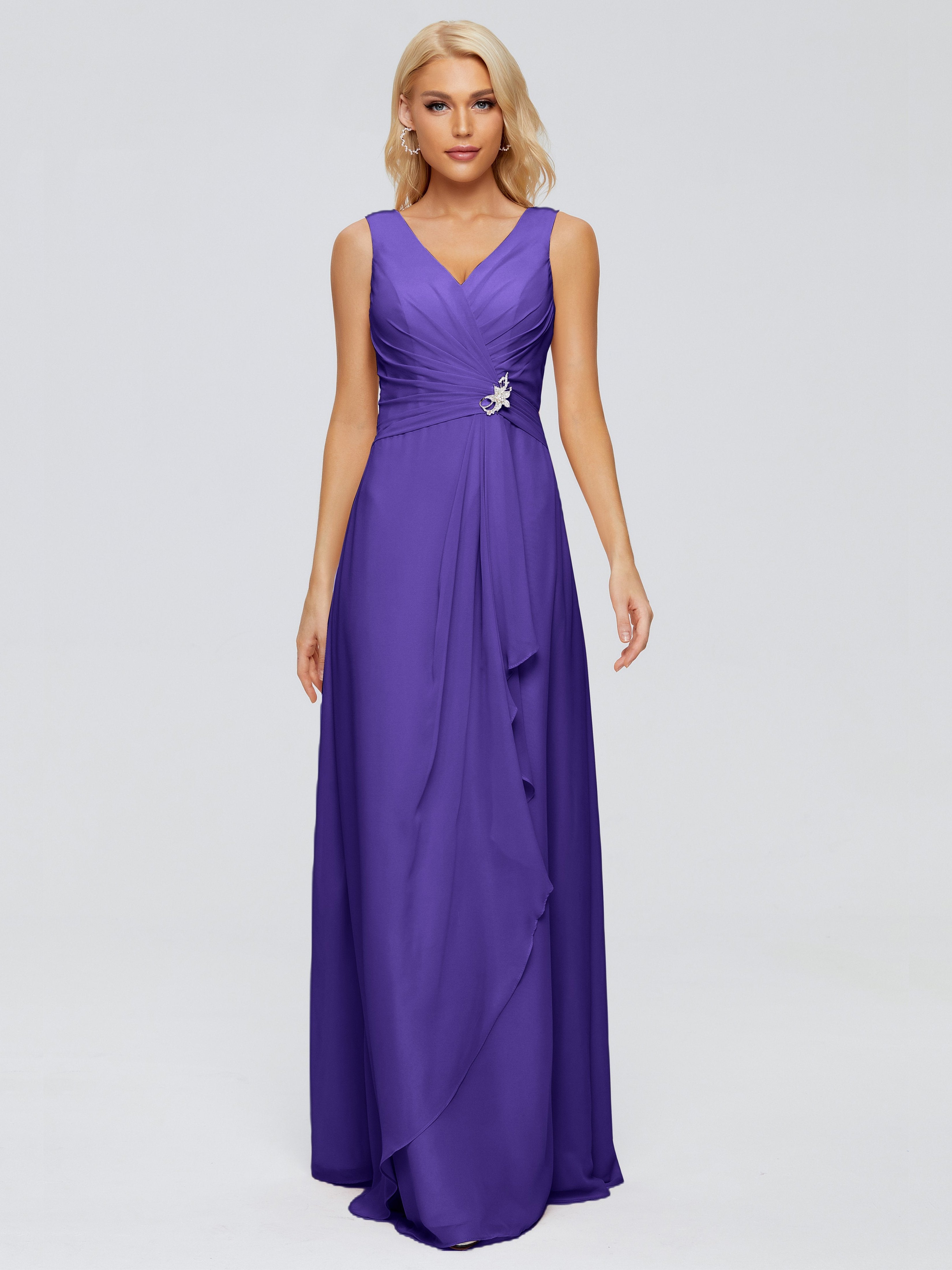 Maria V Neck Sleeveless Chiffon Bridesmaid Dresses
