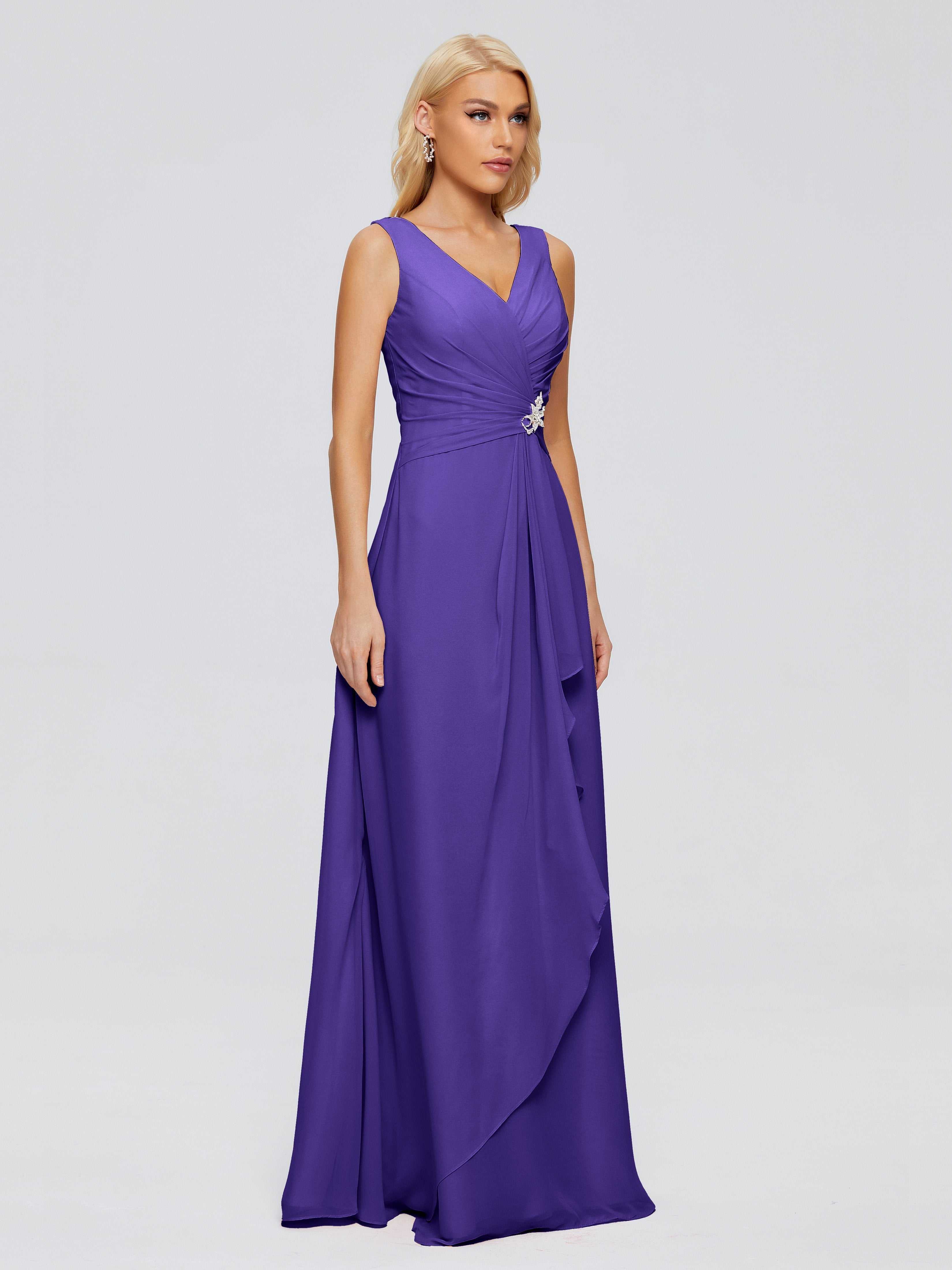 Maria V Neck Sleeveless Chiffon Bridesmaid Dresses