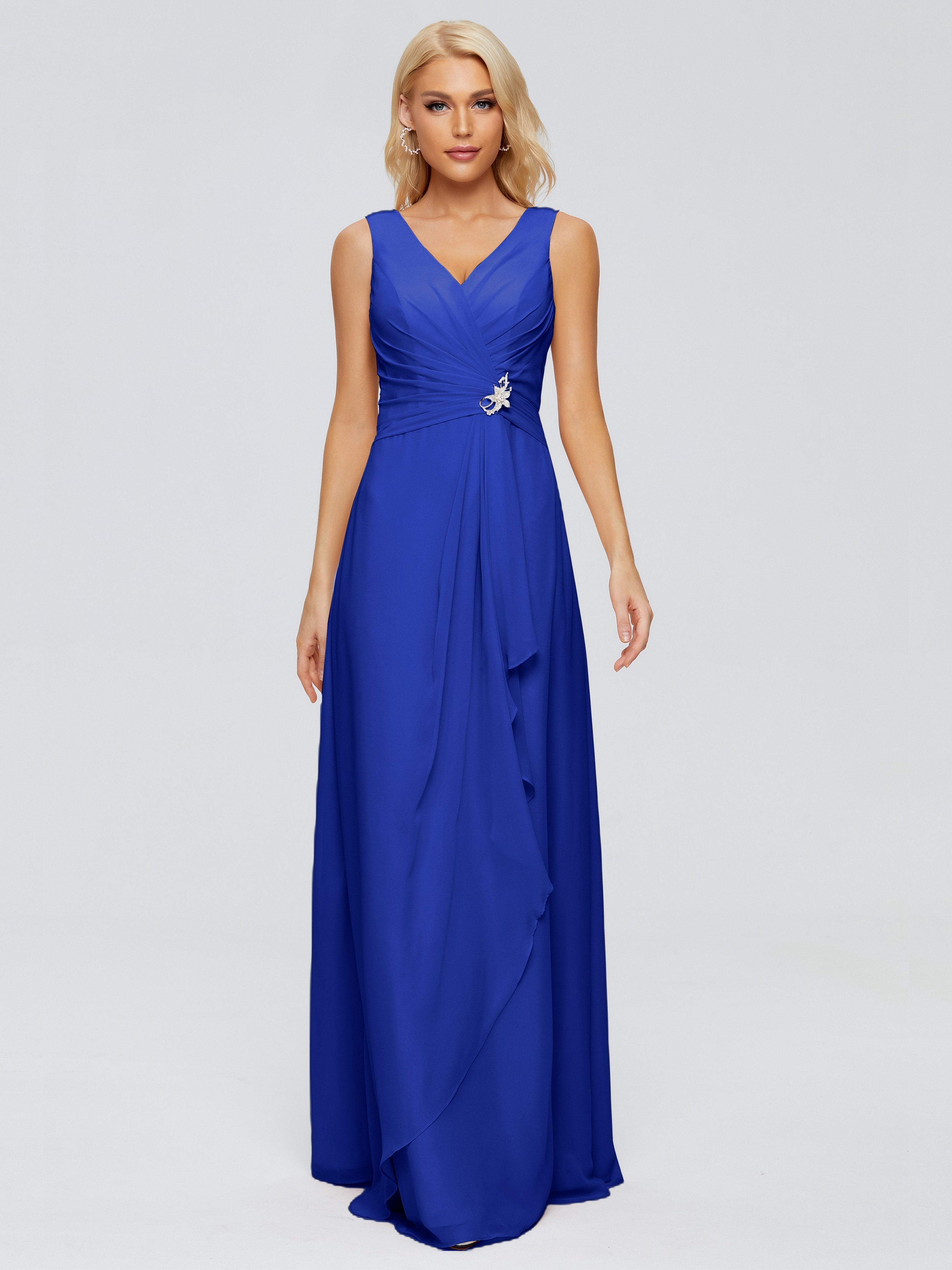 Maria V Neck Sleeveless Chiffon Bridesmaid Dresses