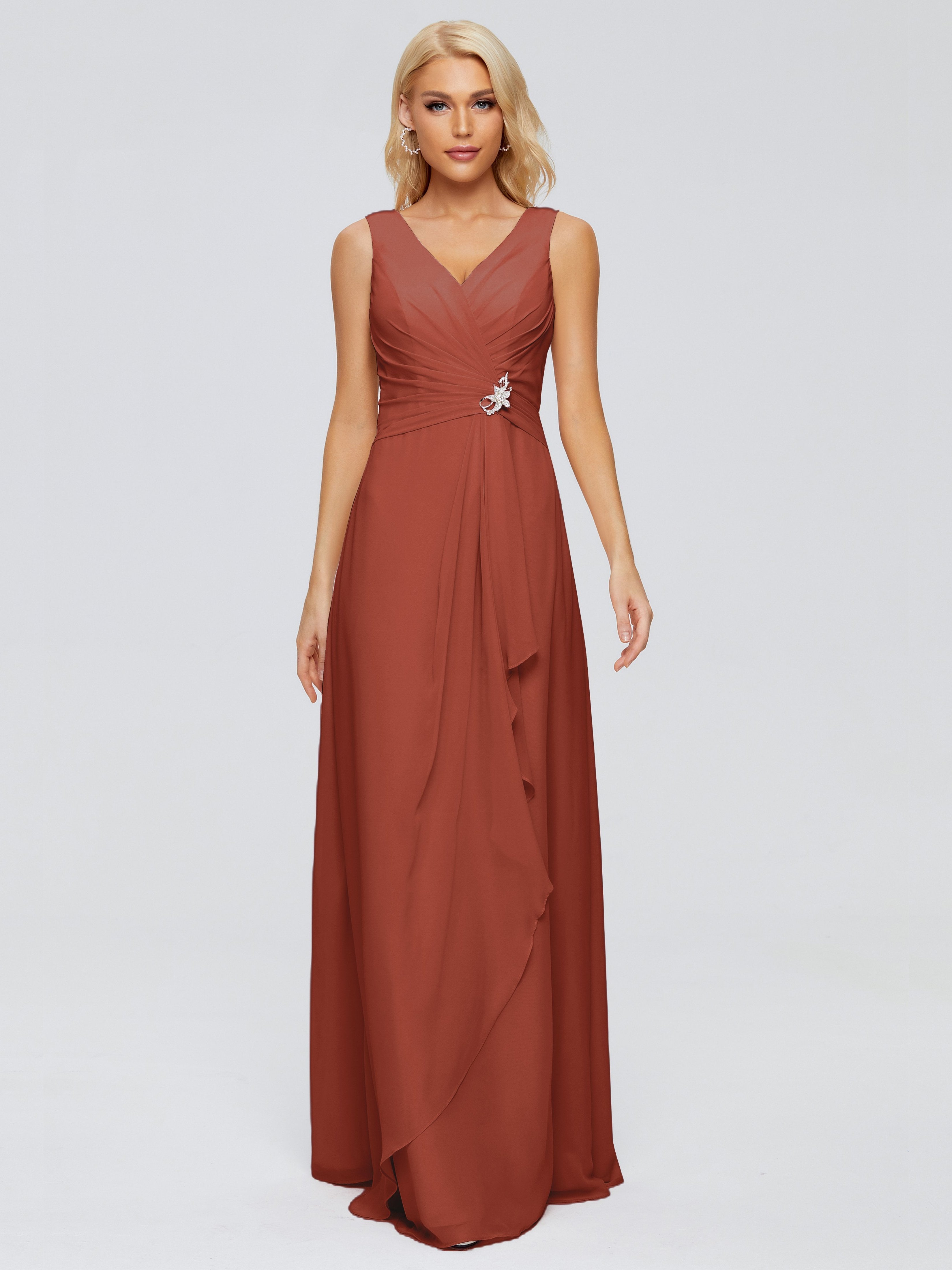 Maria V Neck Sleeveless Chiffon Bridesmaid Dresses