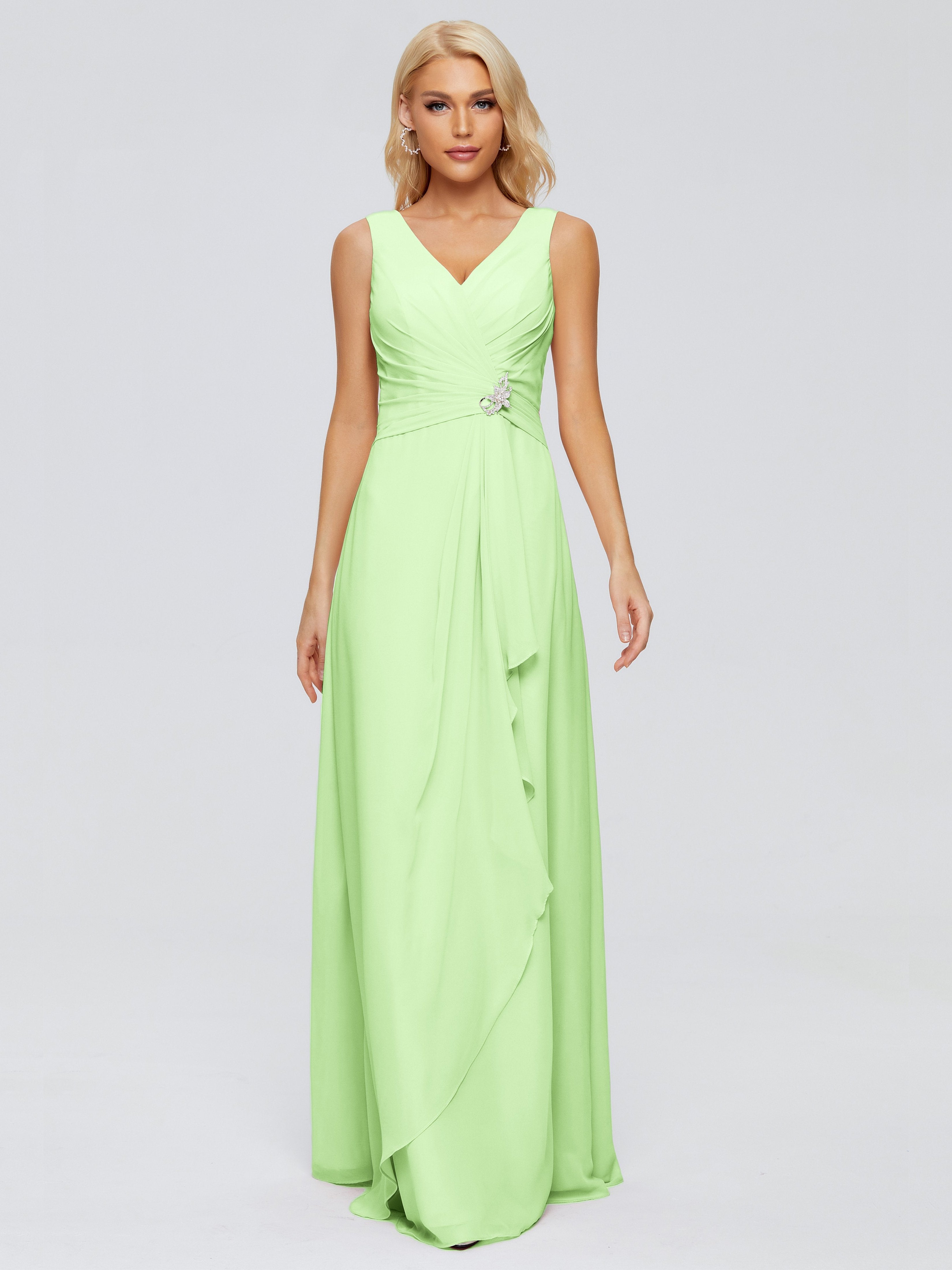 Maria V Neck Sleeveless Chiffon Bridesmaid Dresses