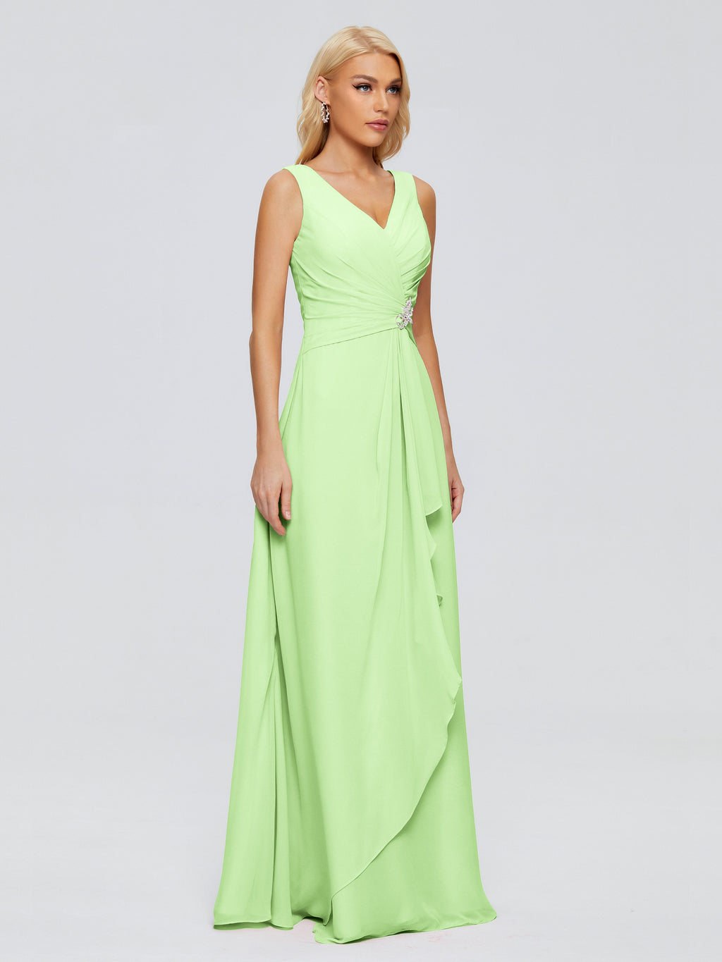 Maria V Neck Sleeveless Chiffon Bridesmaid Dresses