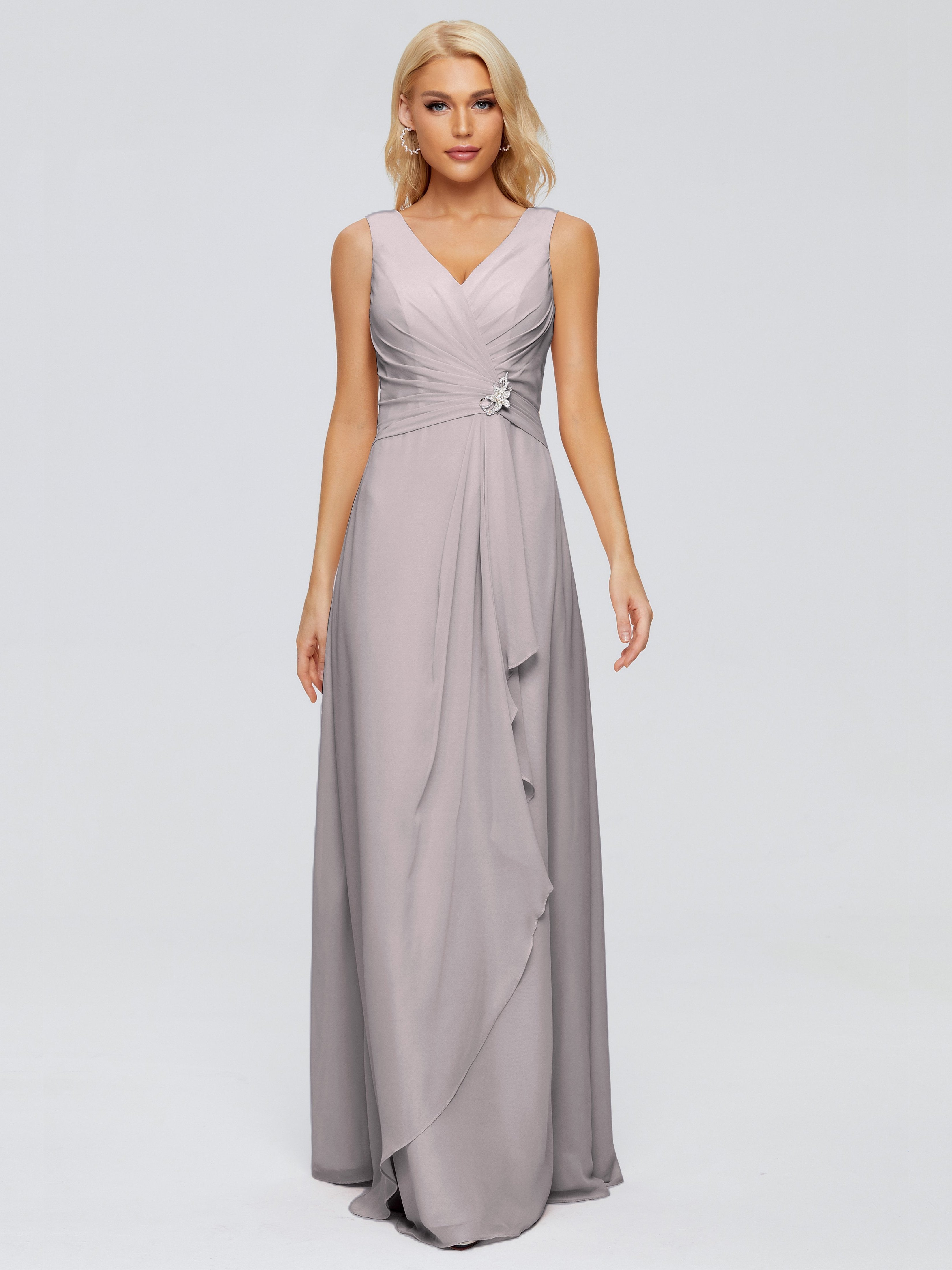 Maria V Neck Sleeveless Chiffon Bridesmaid Dresses