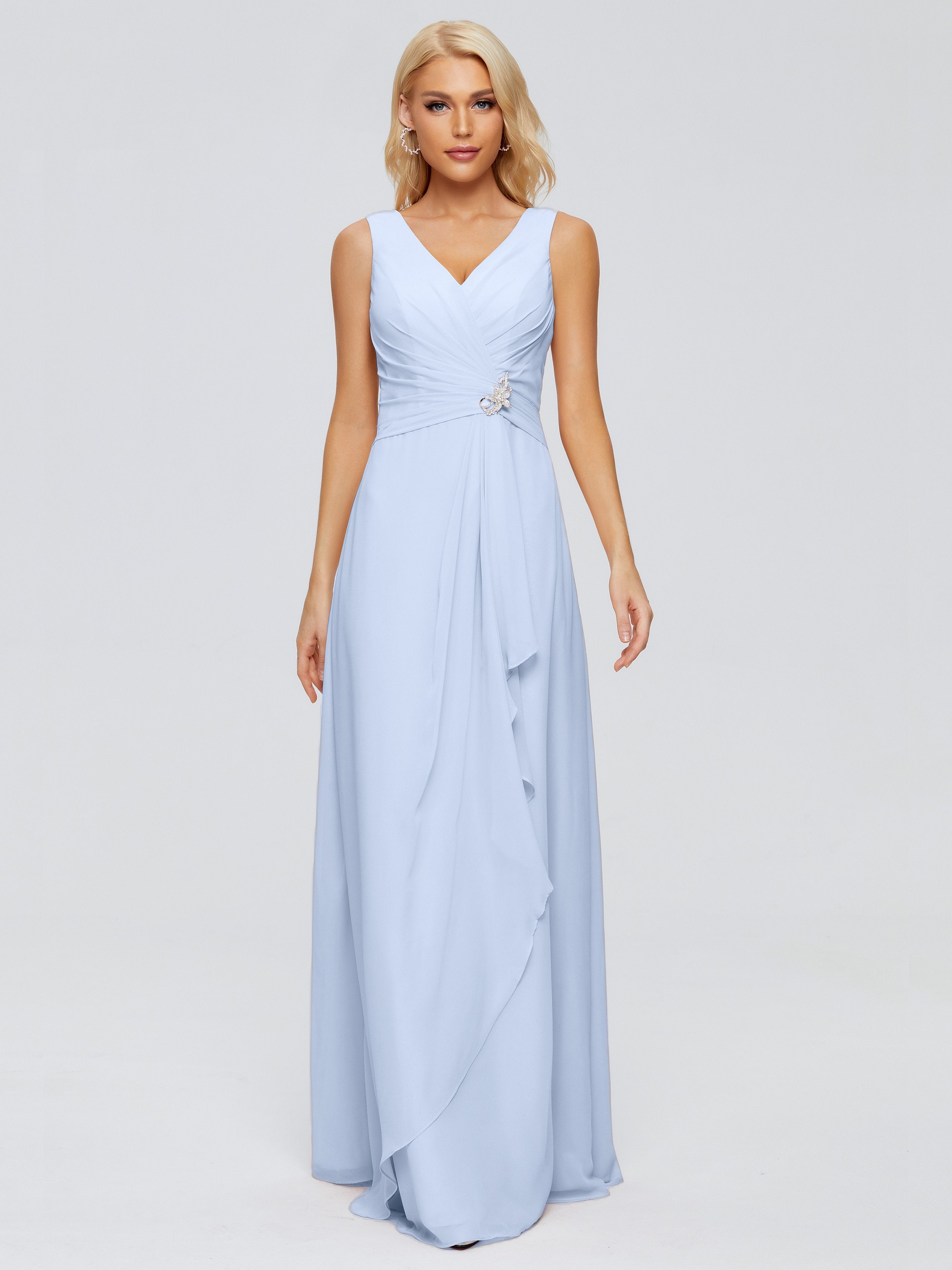 Maria V Neck Sleeveless Chiffon Bridesmaid Dresses