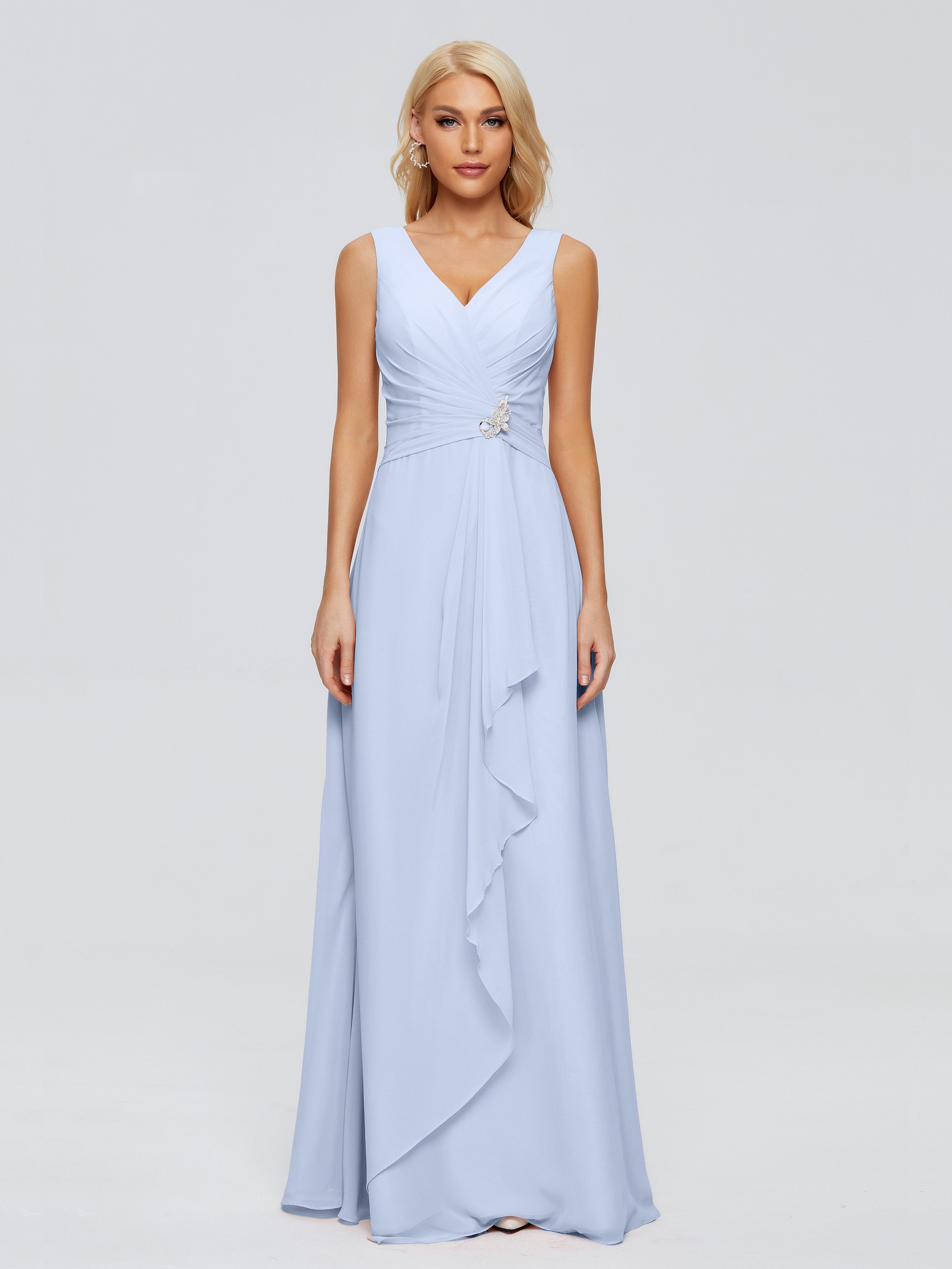 Maria V Neck Sleeveless Chiffon Bridesmaid Dresses