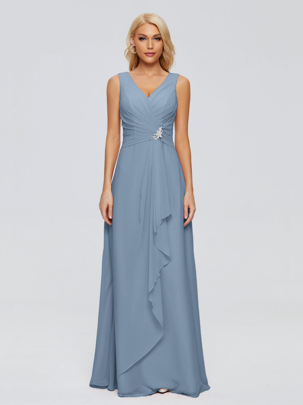 Maria V Neck Sleeveless Chiffon Bridesmaid Dresses