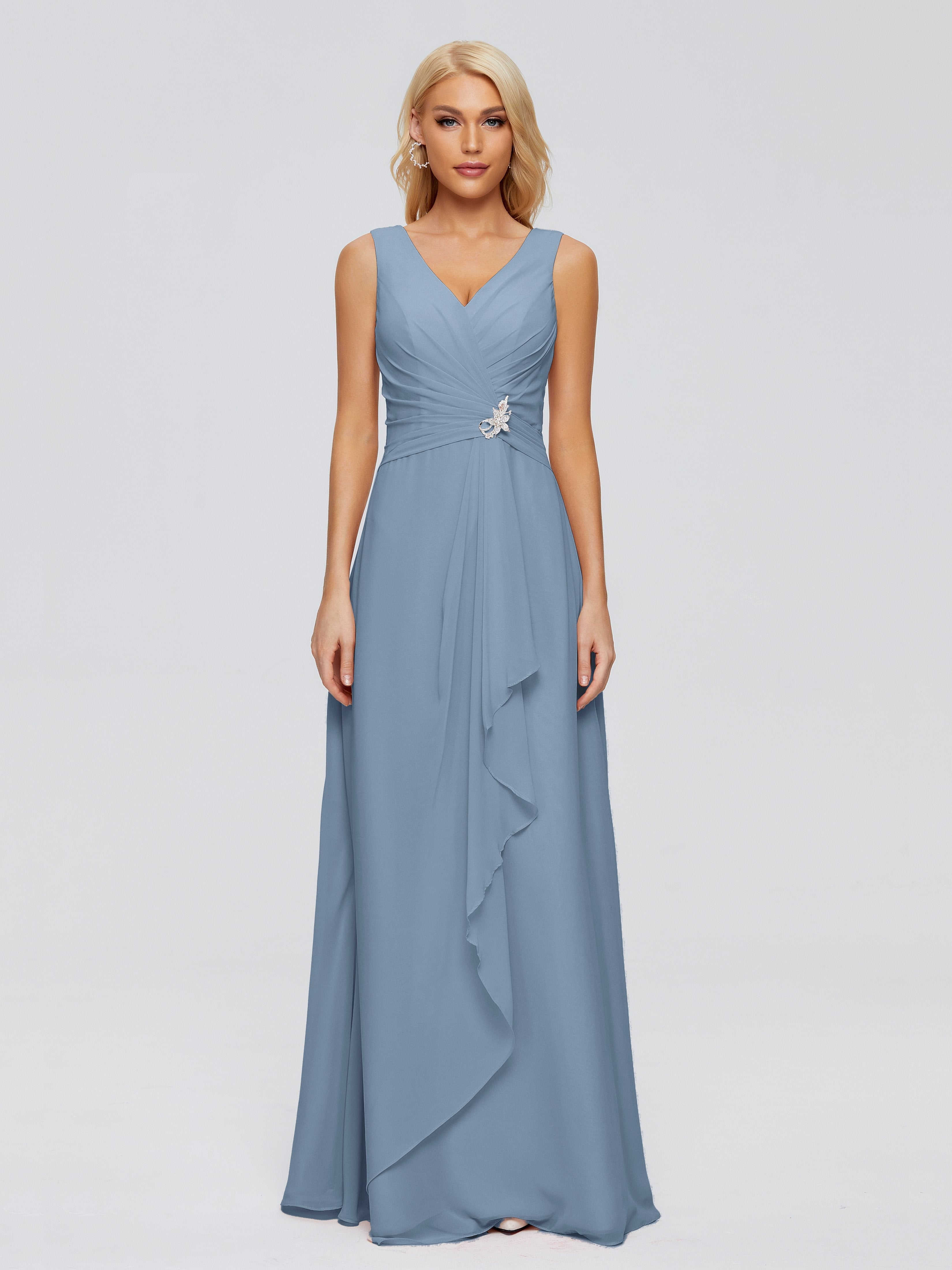 Maria V Neck Sleeveless Chiffon Bridesmaid Dresses