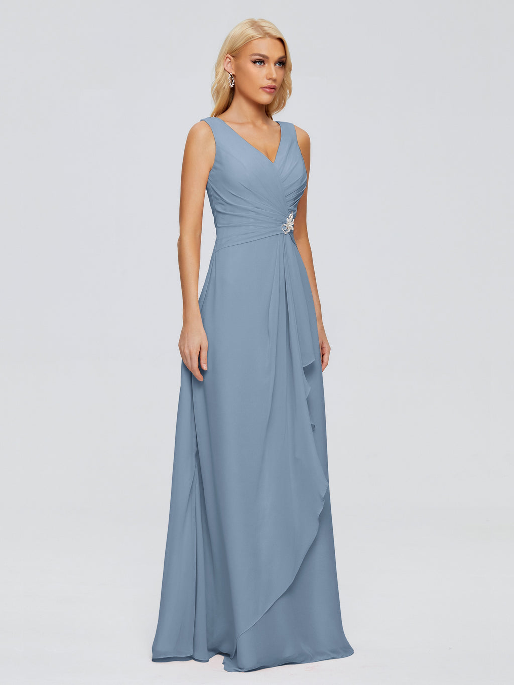 Maria V Neck Sleeveless Chiffon Bridesmaid Dresses