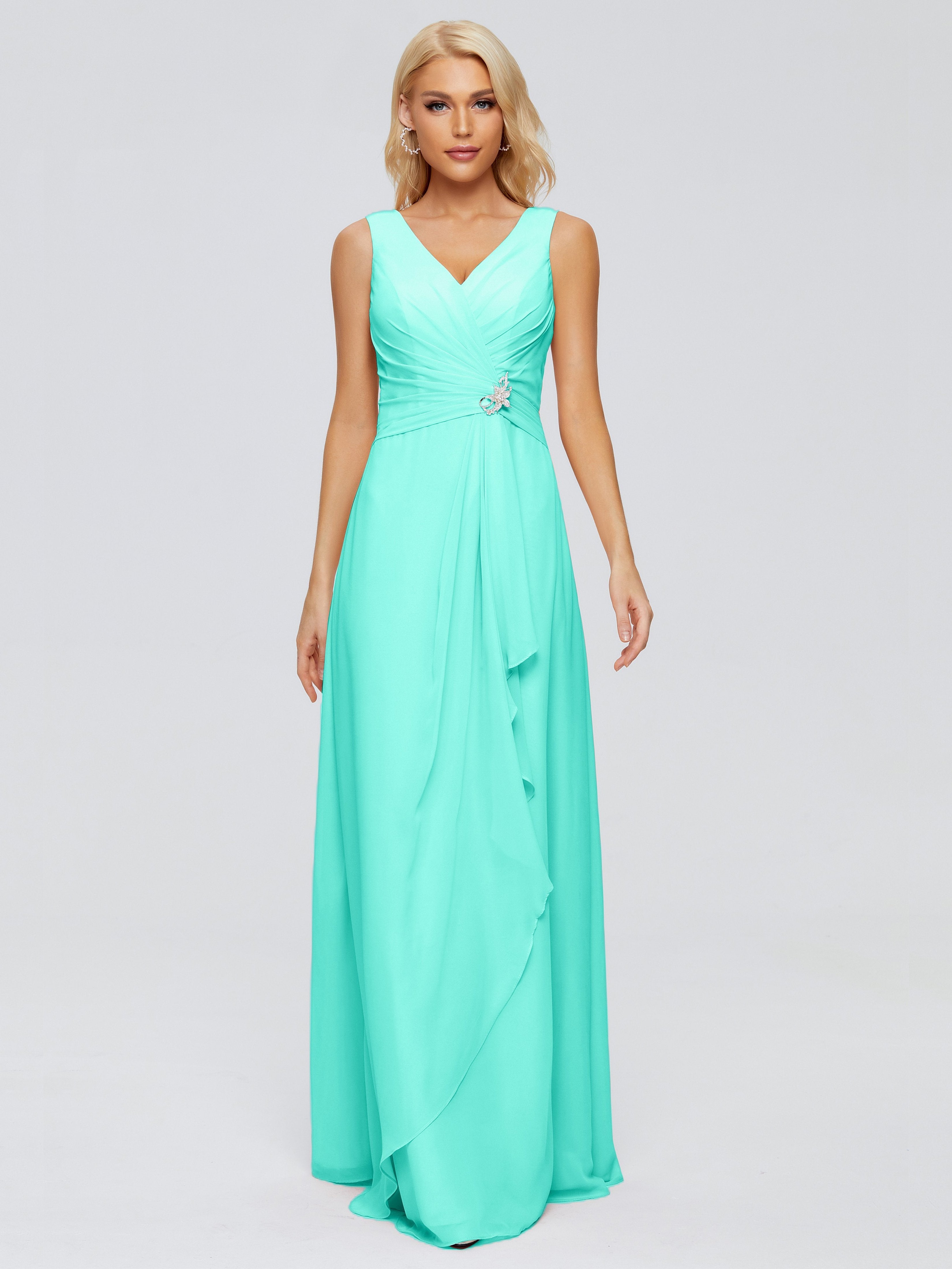 Maria V Neck Sleeveless Chiffon Bridesmaid Dresses