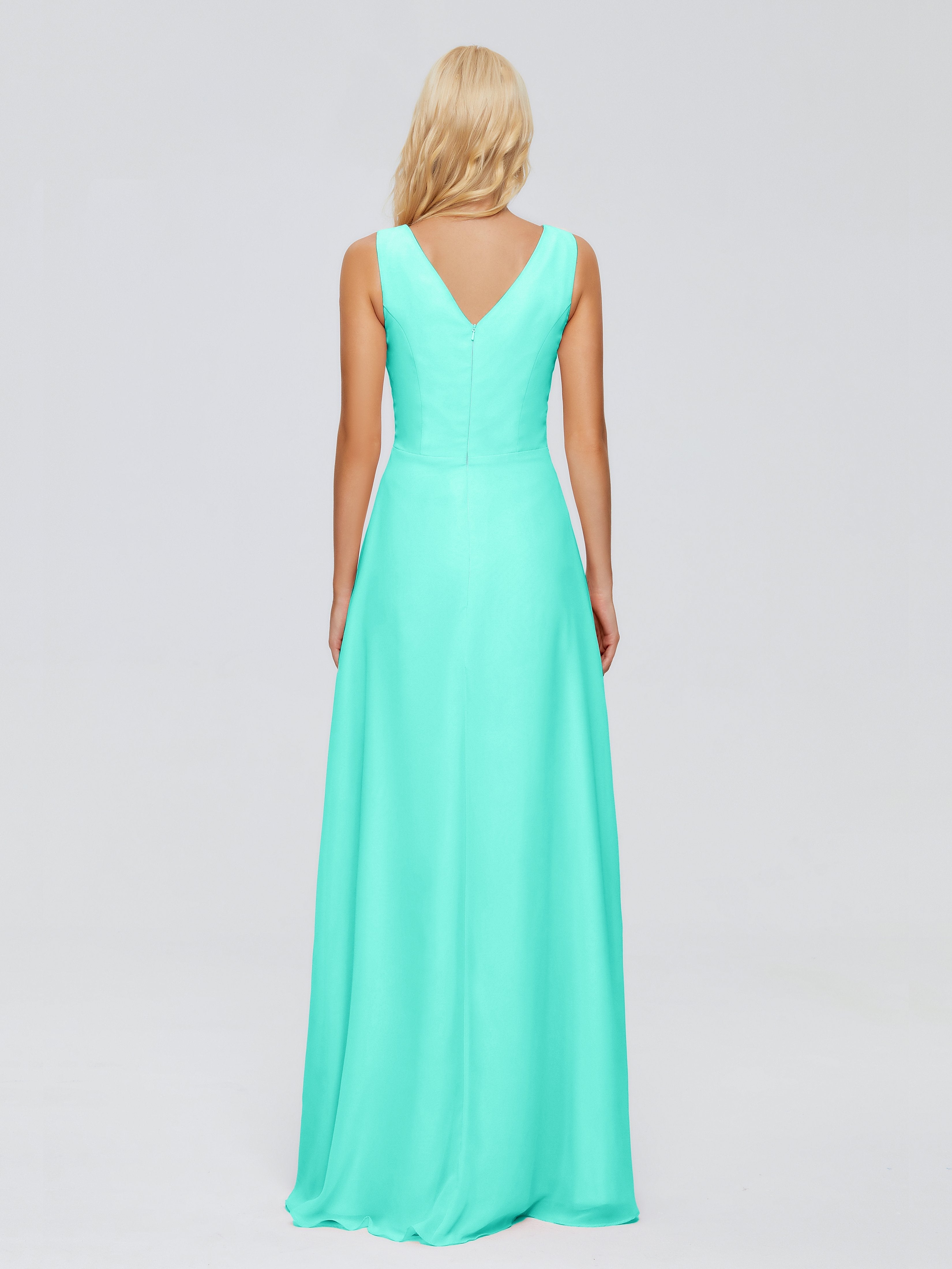 Maria V Neck Sleeveless Chiffon Bridesmaid Dresses