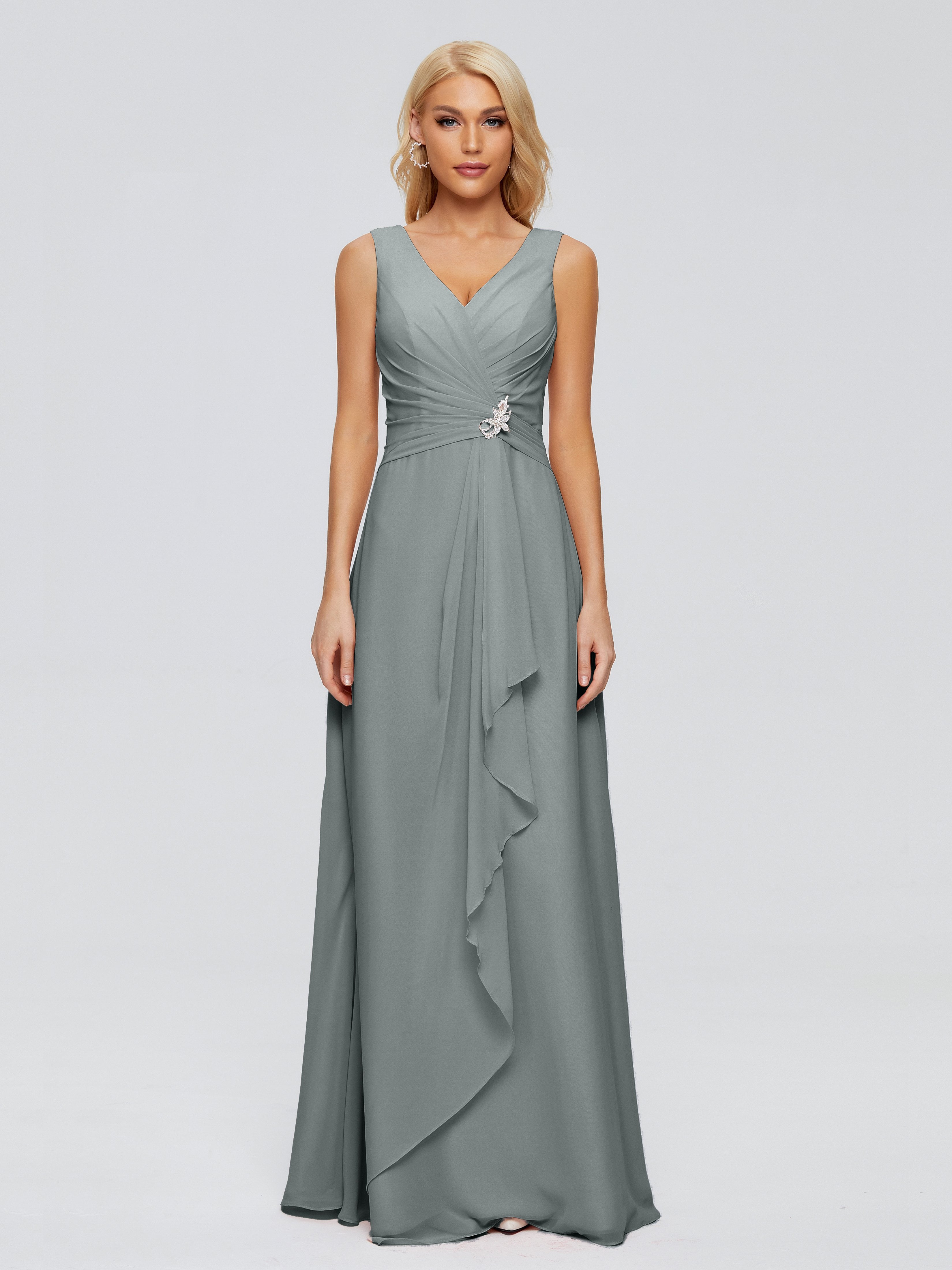 Maria V Neck Sleeveless Chiffon Bridesmaid Dresses