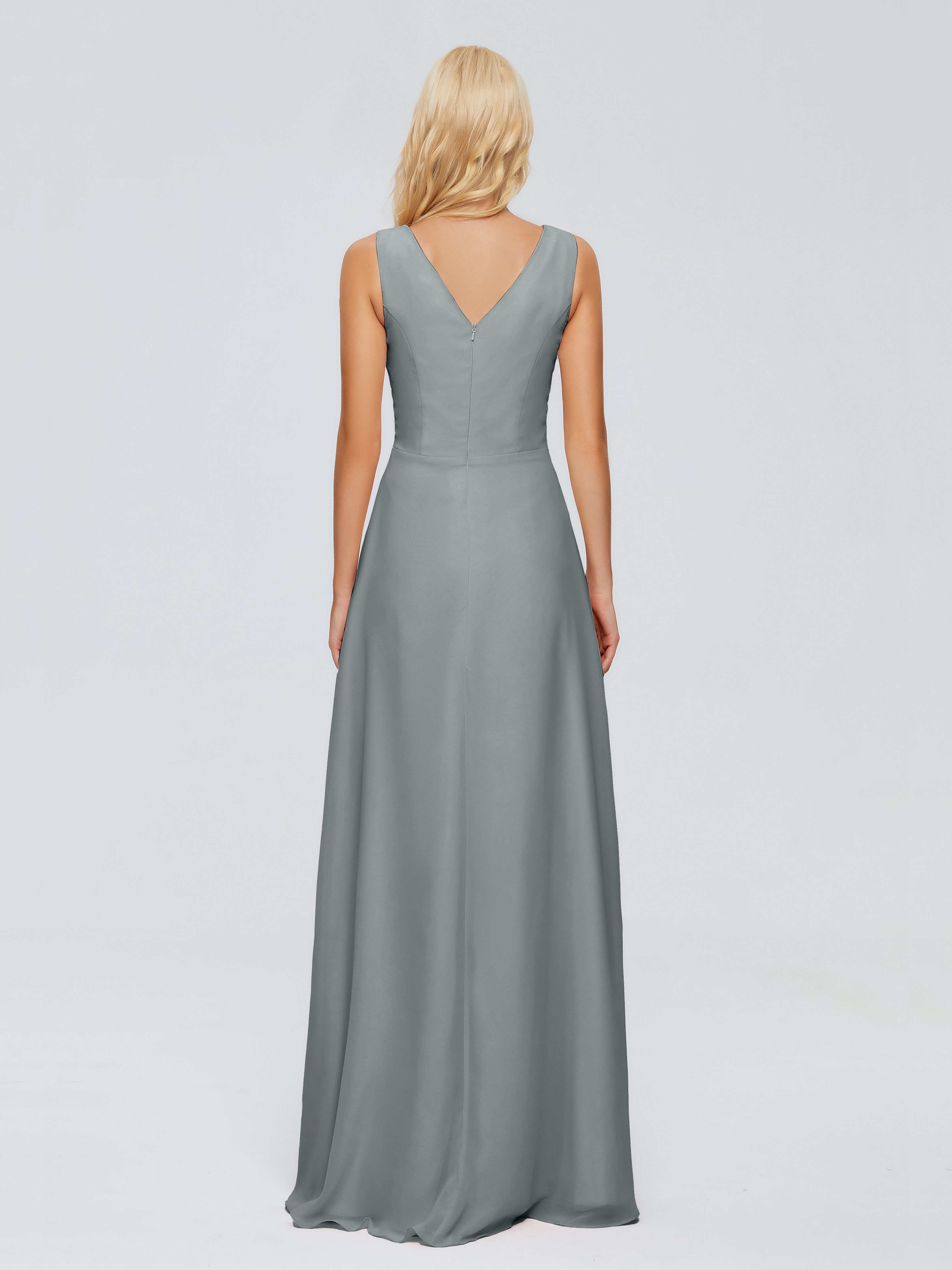 Maria V Neck Sleeveless Chiffon Bridesmaid Dresses
