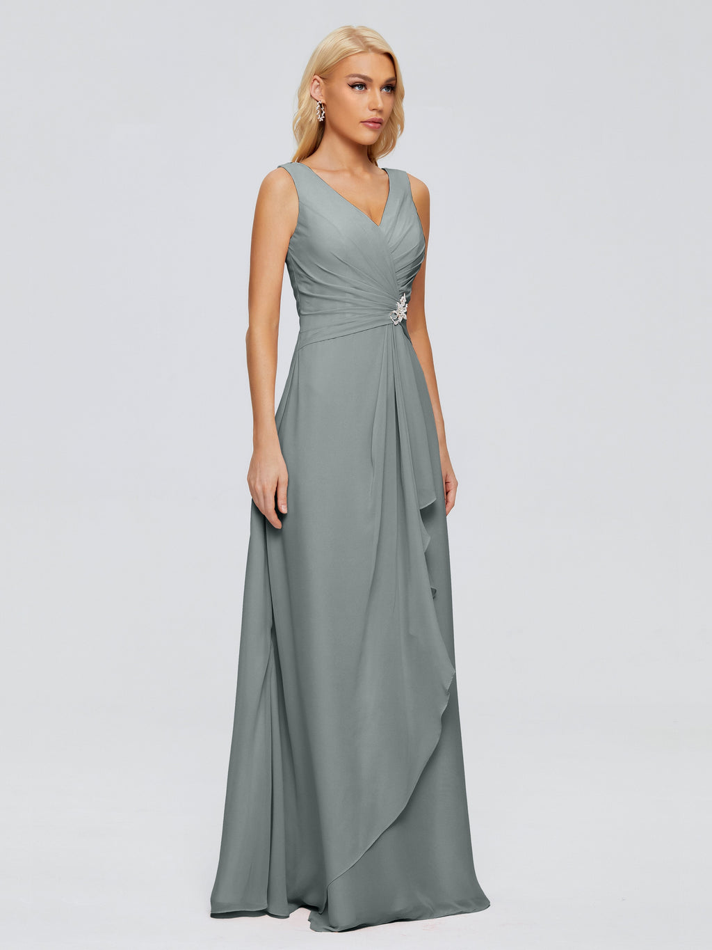Maria V Neck Sleeveless Chiffon Bridesmaid Dresses