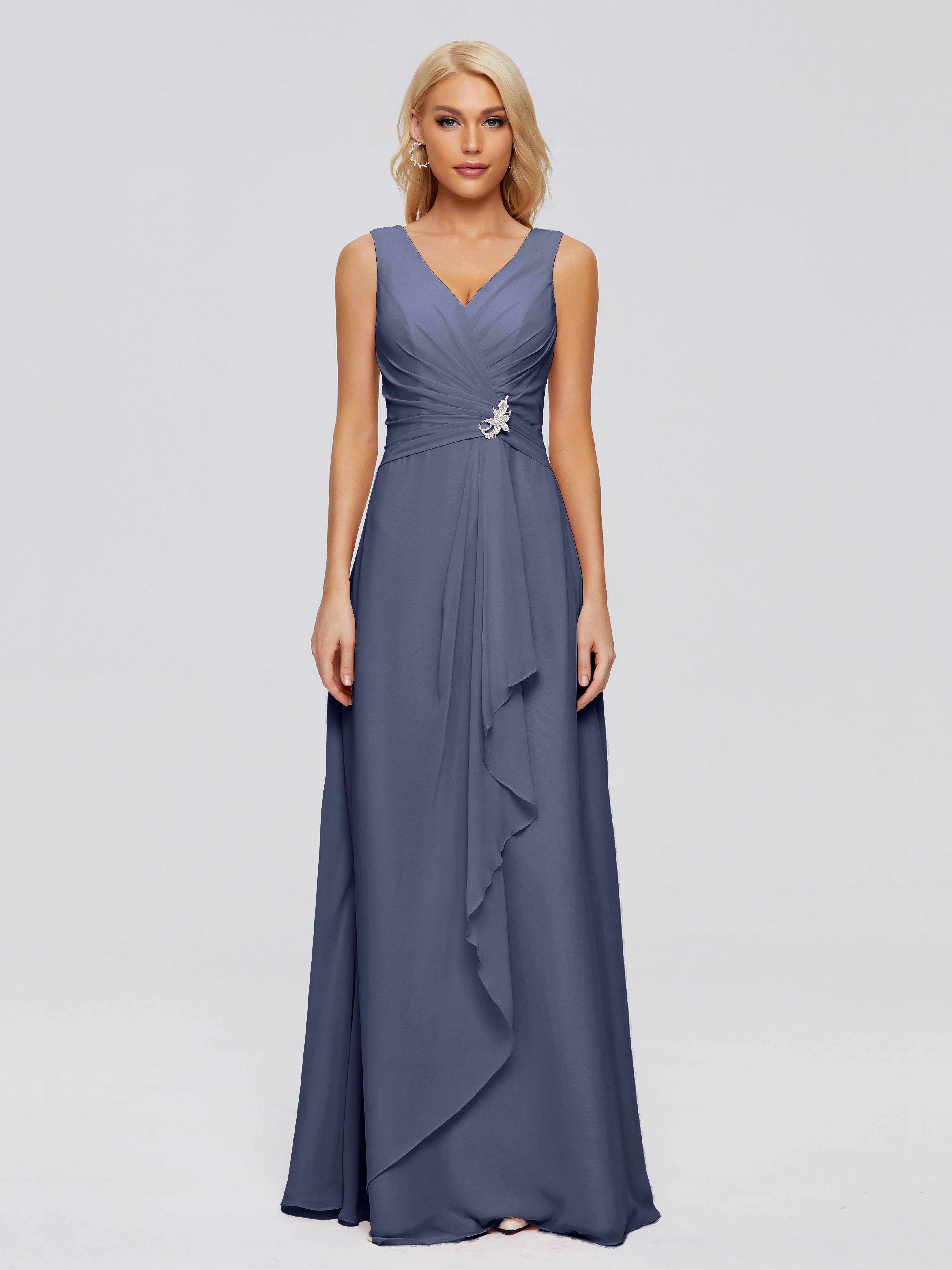 Maria V Neck Sleeveless Chiffon Bridesmaid Dresses
