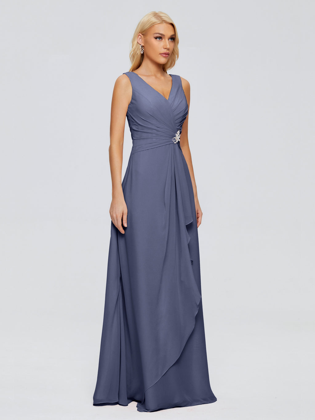 Maria V Neck Sleeveless Chiffon Bridesmaid Dresses