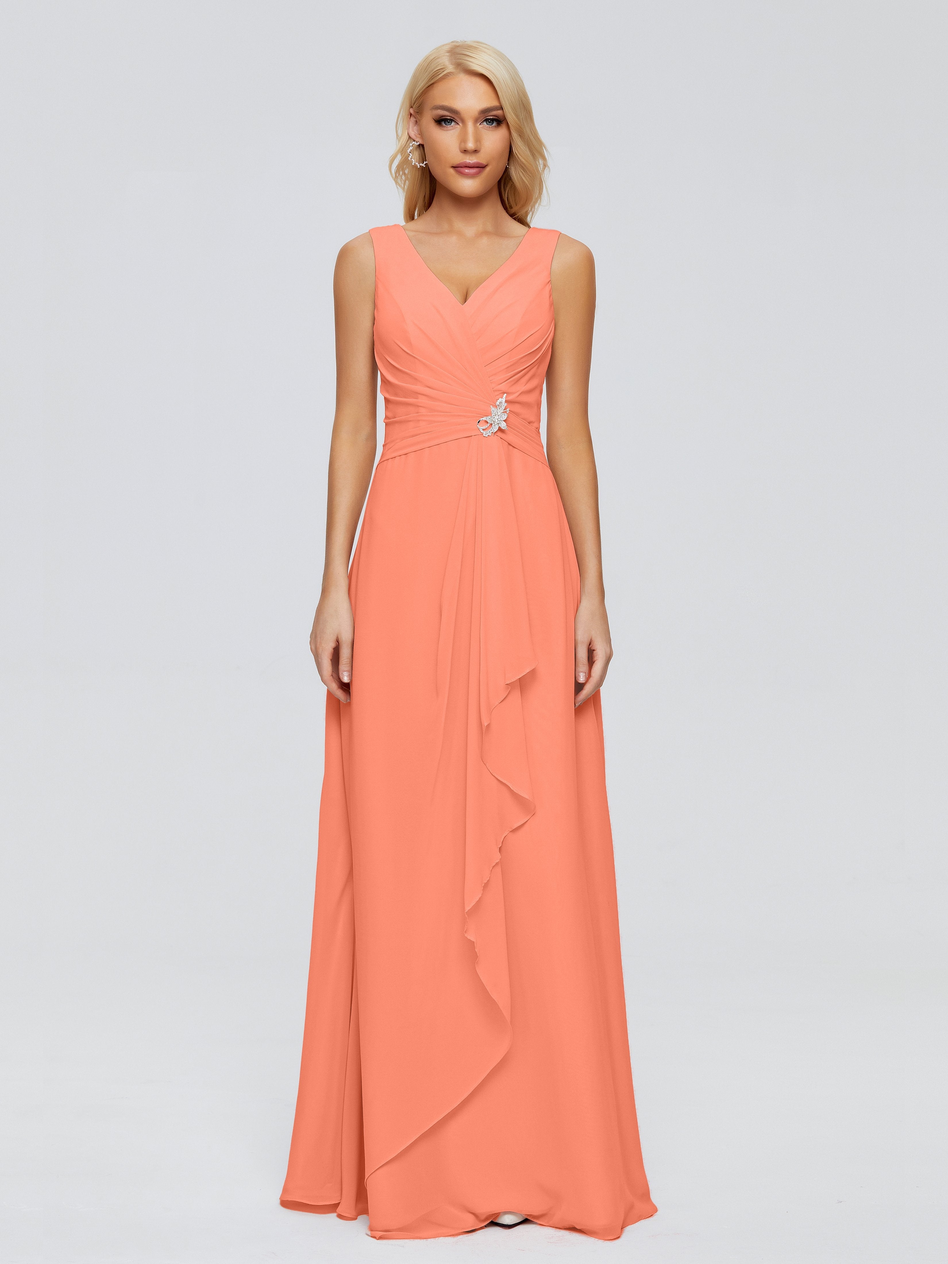 Maria V Neck Sleeveless Chiffon Bridesmaid Dresses