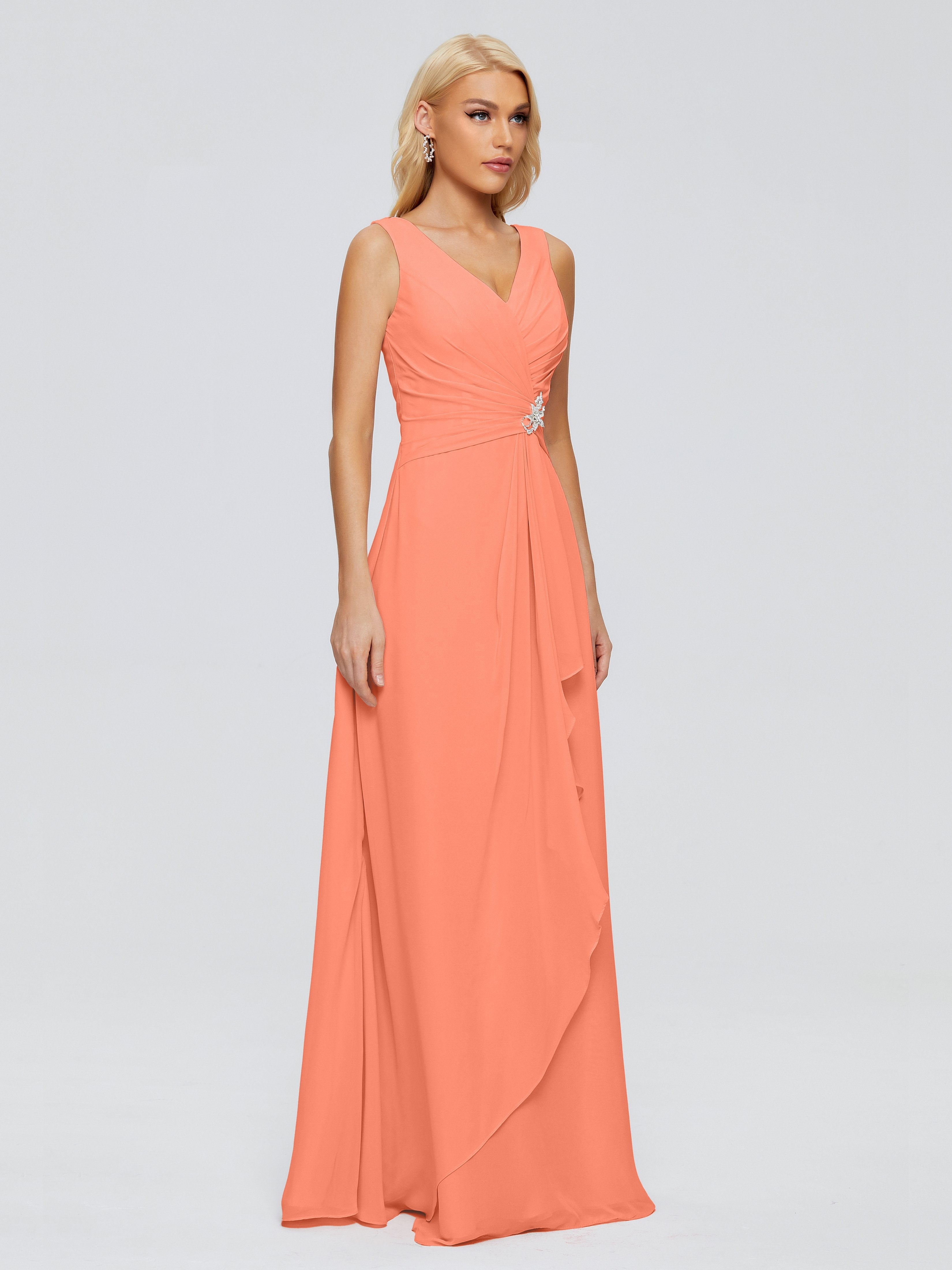 Maria V Neck Sleeveless Chiffon Bridesmaid Dresses