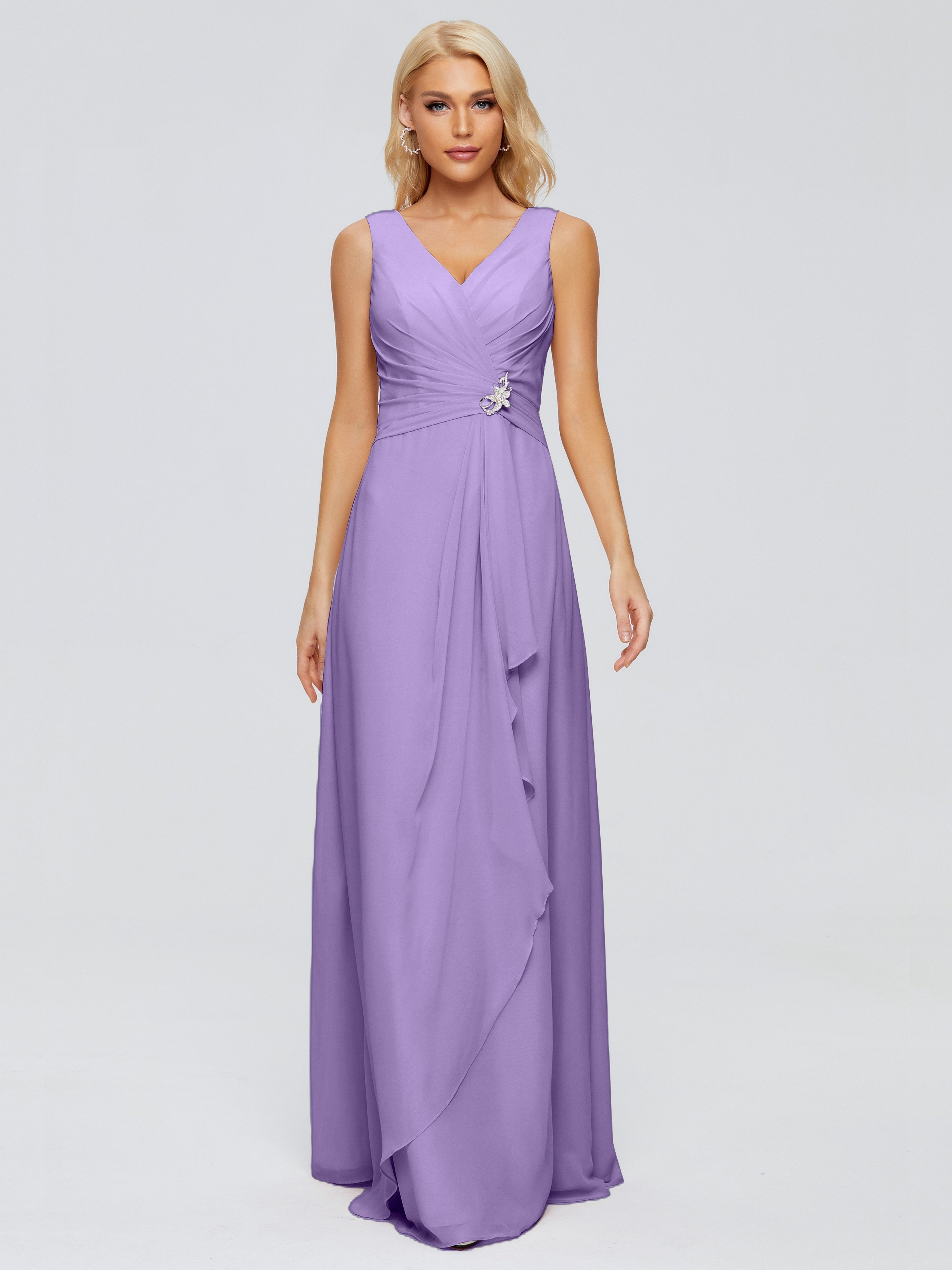 Maria V Neck Sleeveless Chiffon Bridesmaid Dresses