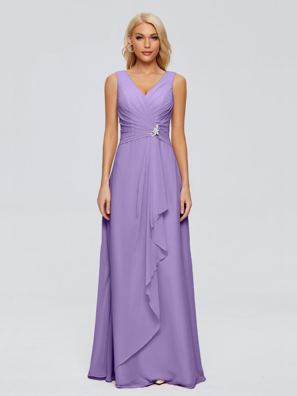 Maria V Neck Sleeveless Chiffon Bridesmaid Dresses