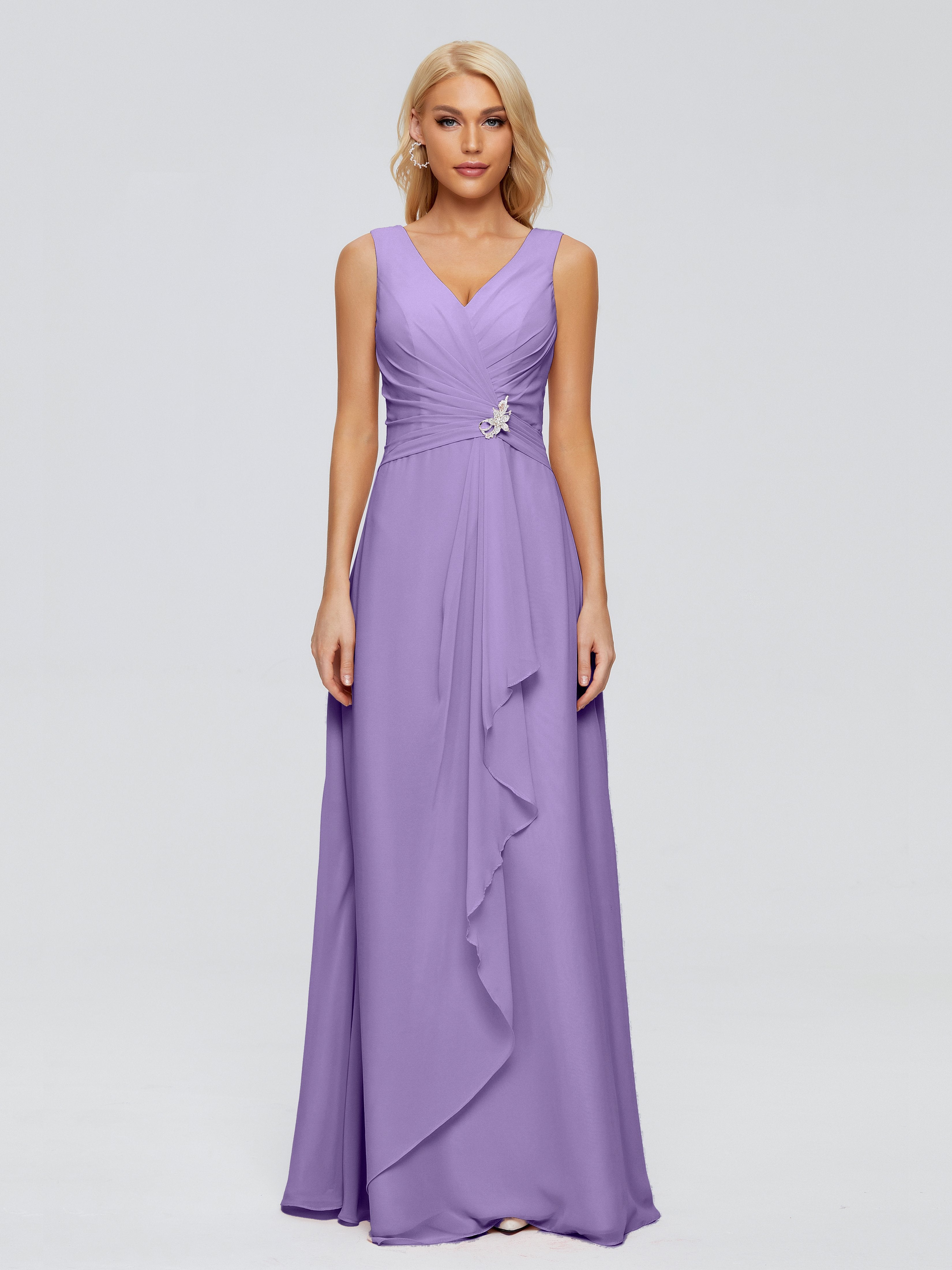 Maria V Neck Sleeveless Chiffon Bridesmaid Dresses