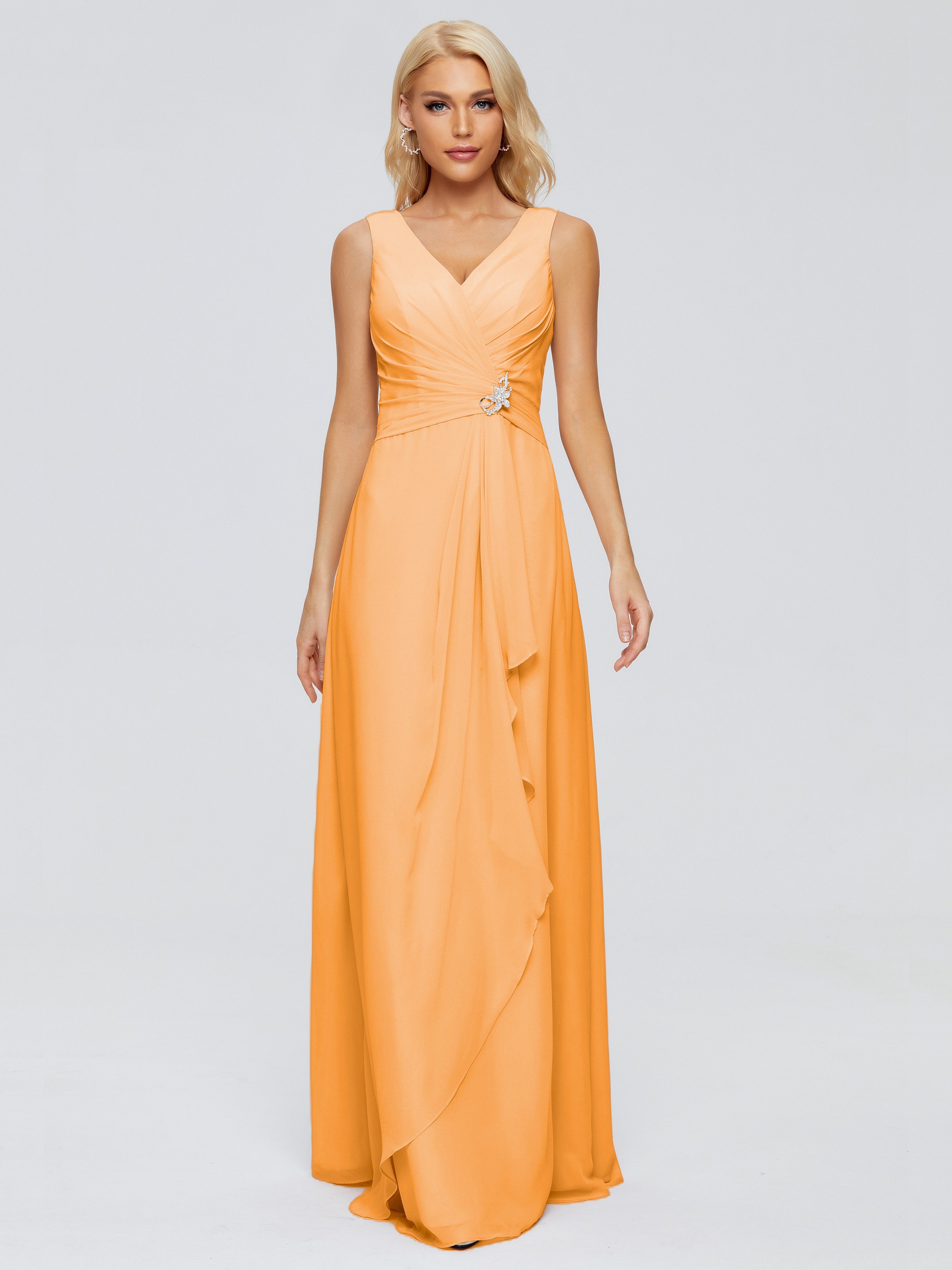 Maria V Neck Sleeveless Chiffon Bridesmaid Dresses