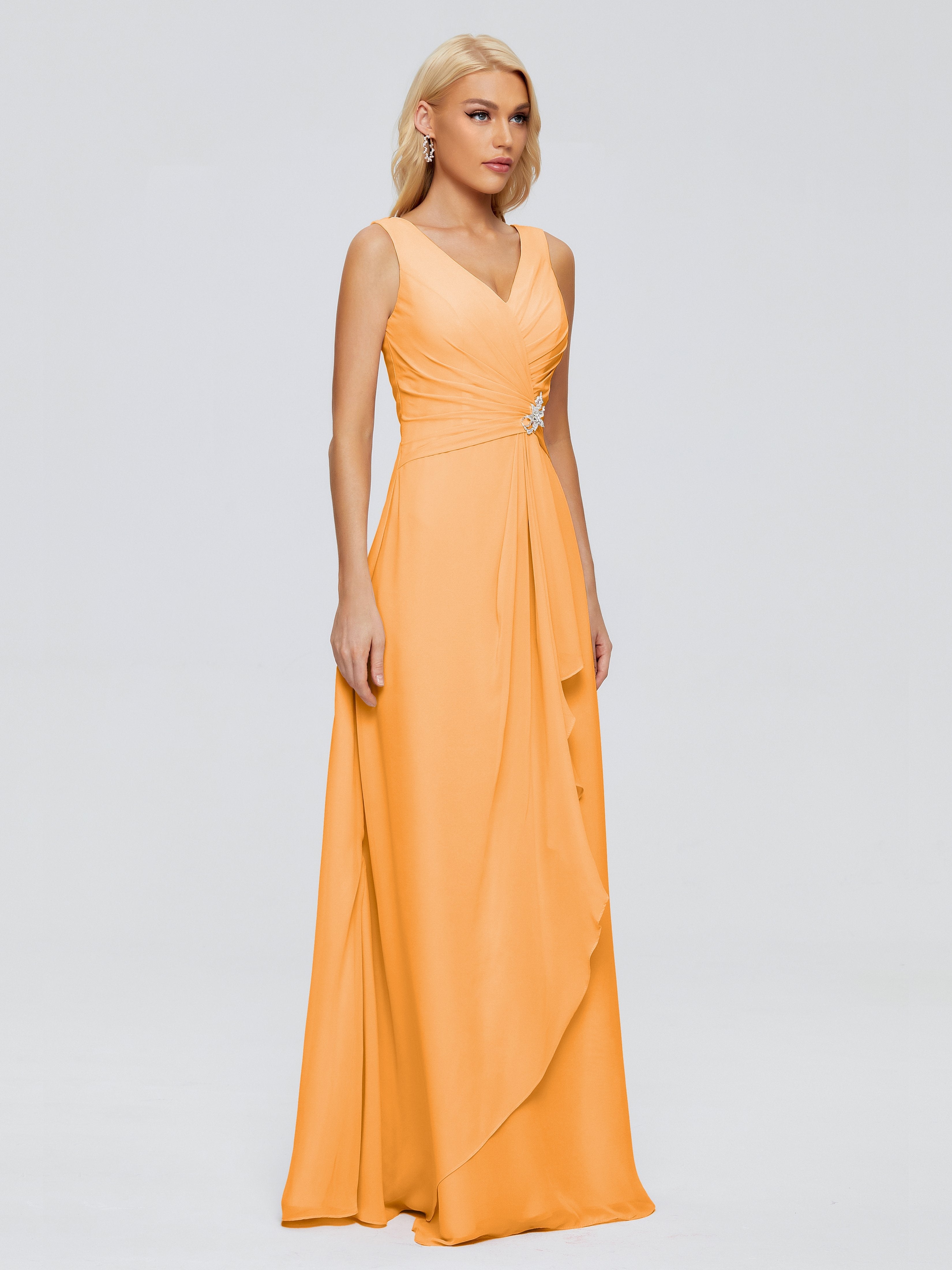 Maria V Neck Sleeveless Chiffon Bridesmaid Dresses