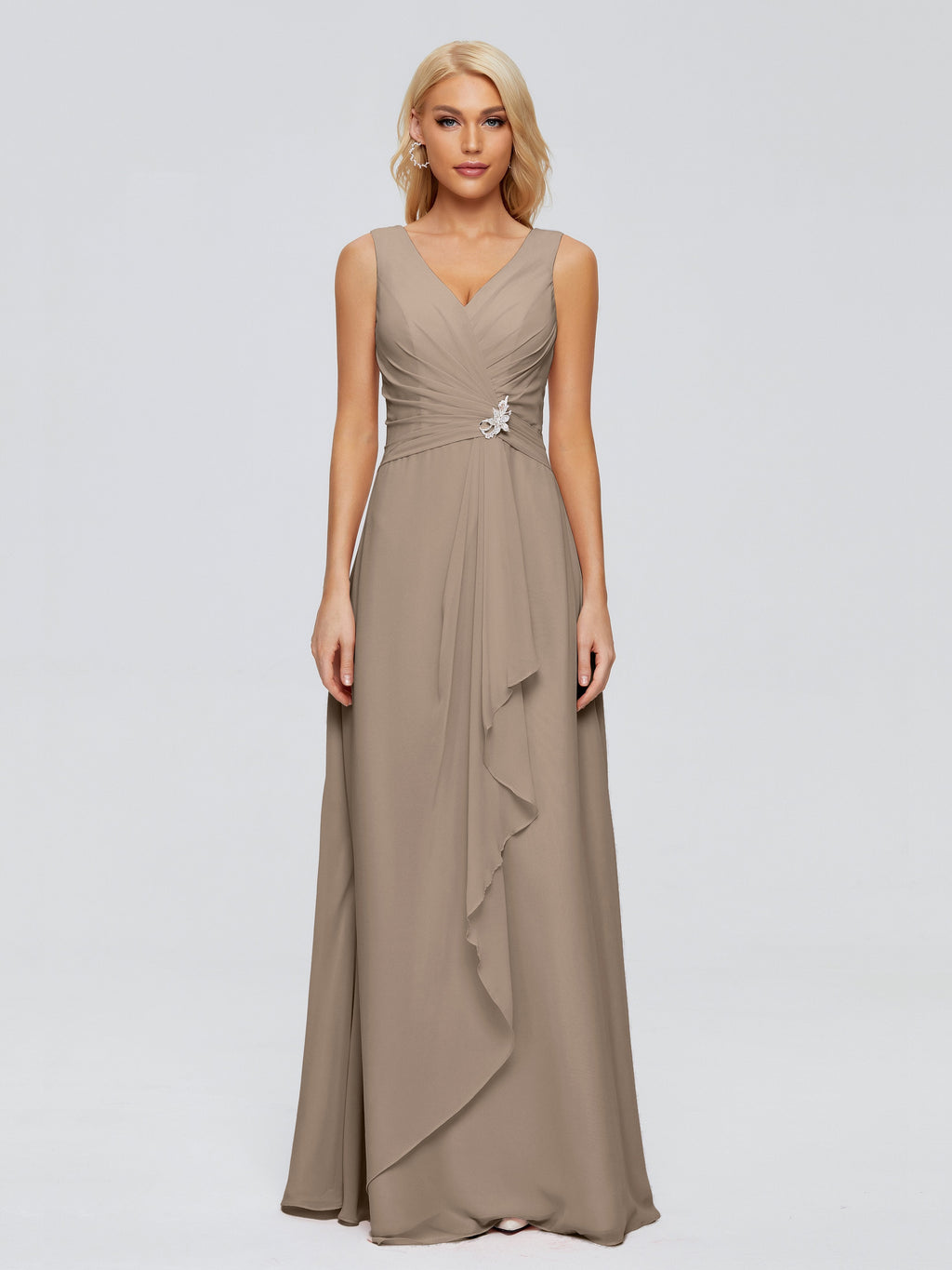 Maria V Neck Sleeveless Chiffon Bridesmaid Dresses