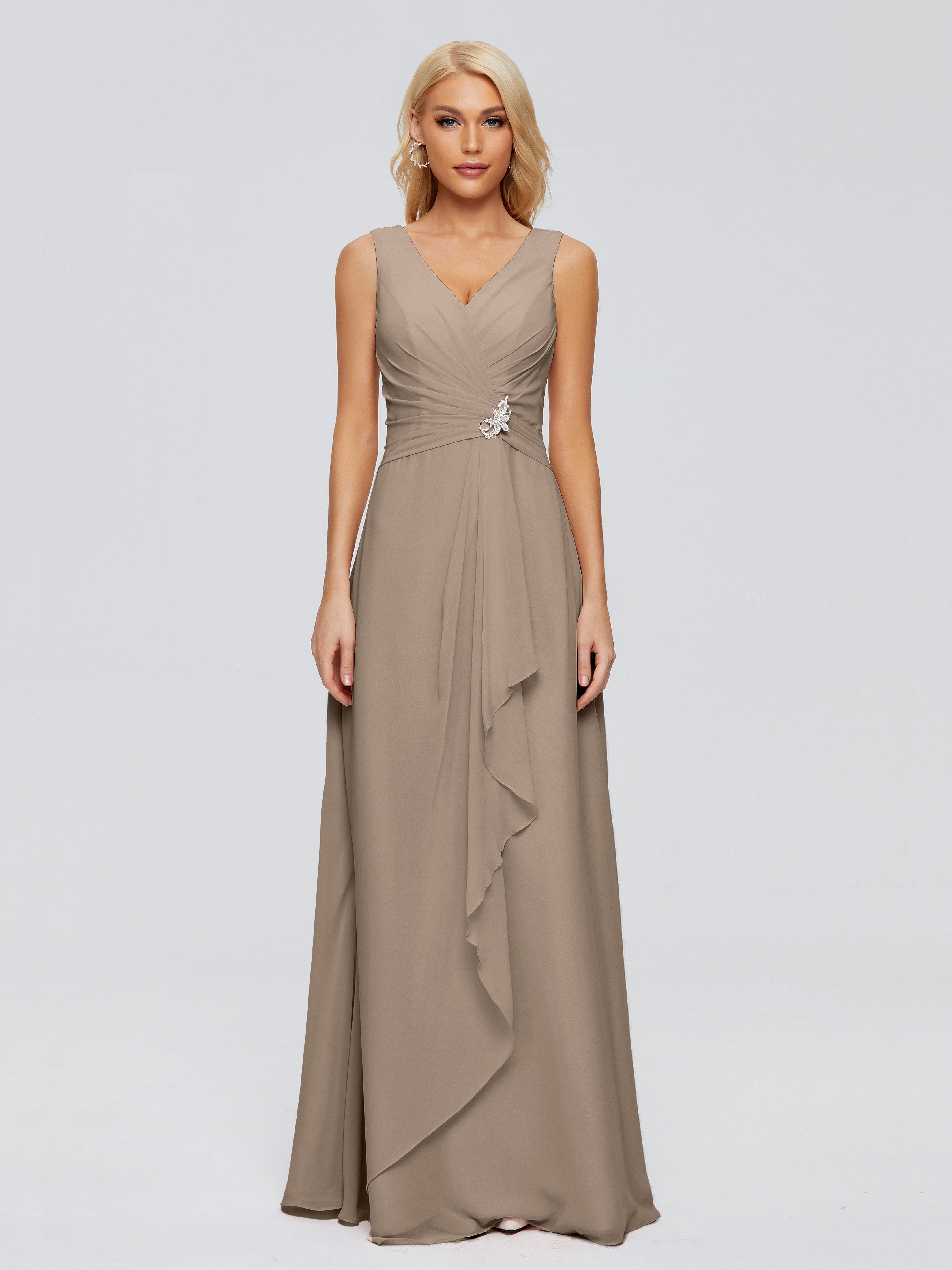 Maria V Neck Sleeveless Chiffon Bridesmaid Dresses