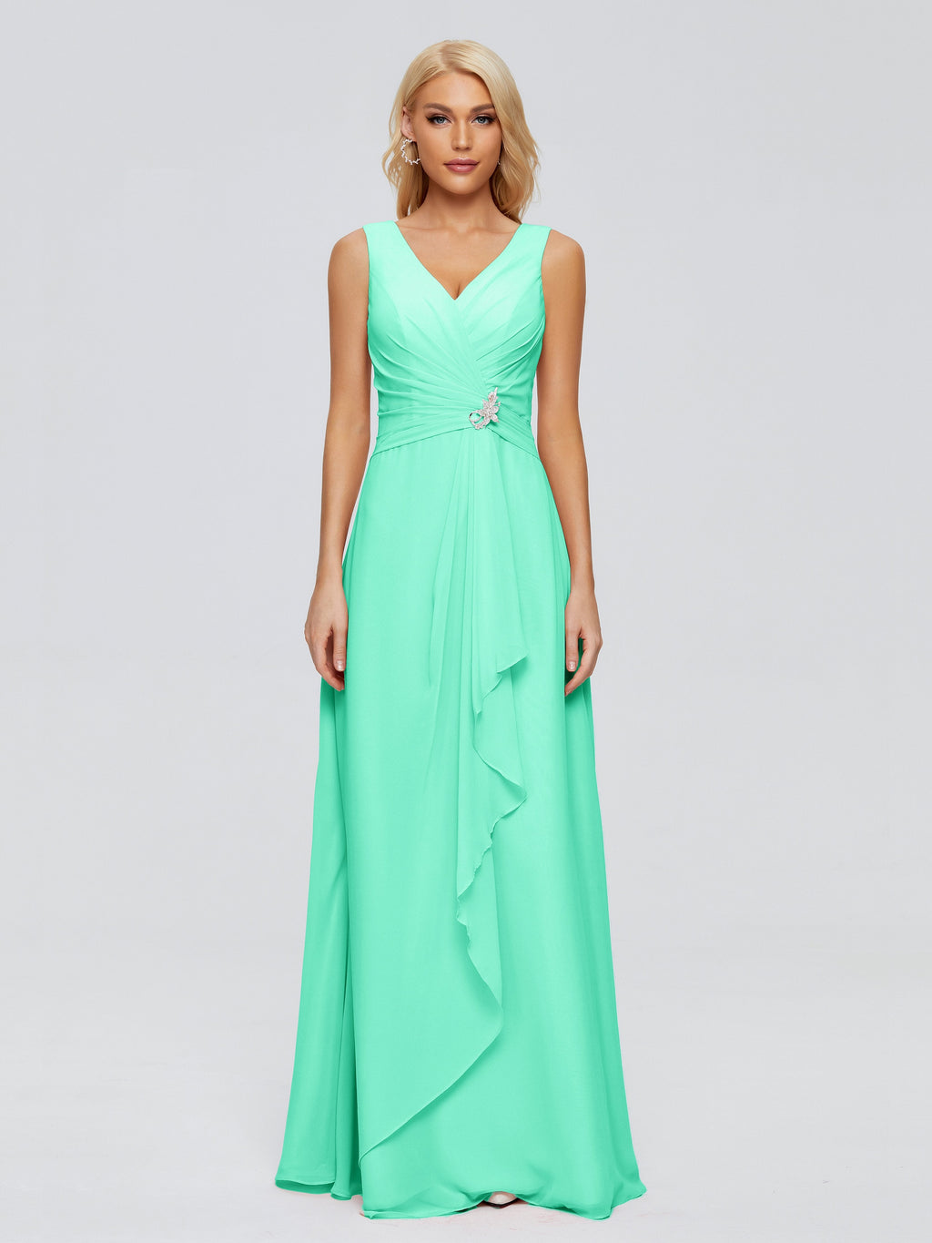 Maria V Neck Sleeveless Chiffon Bridesmaid Dresses