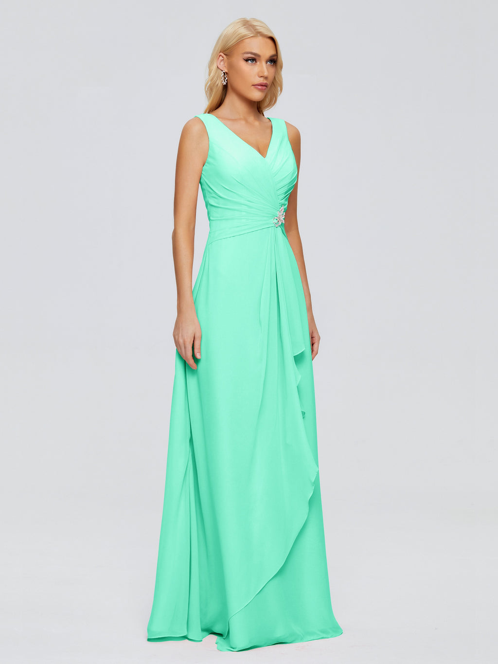 Maria V Neck Sleeveless Chiffon Bridesmaid Dresses