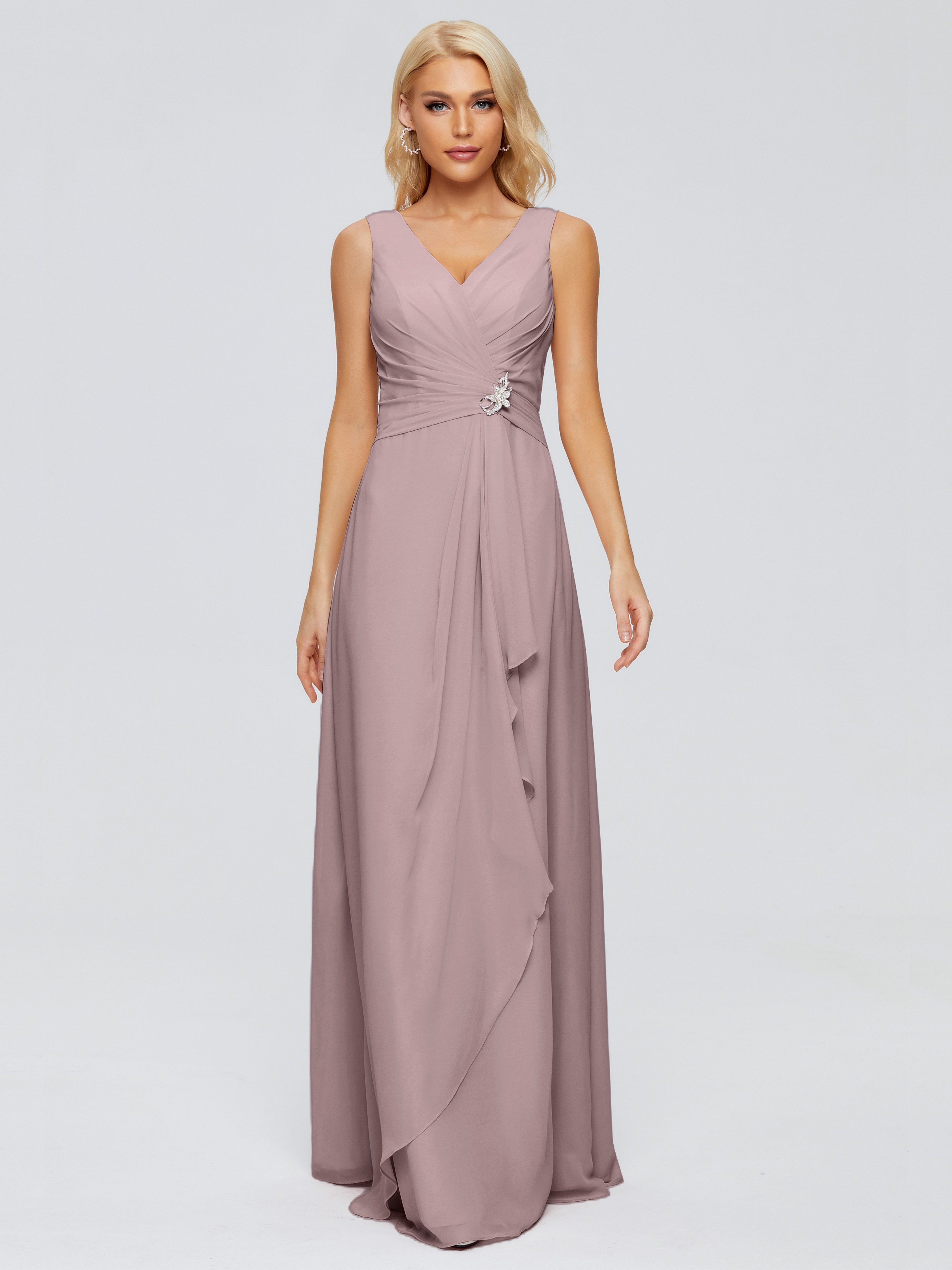 Maria V Neck Sleeveless Chiffon Bridesmaid Dresses