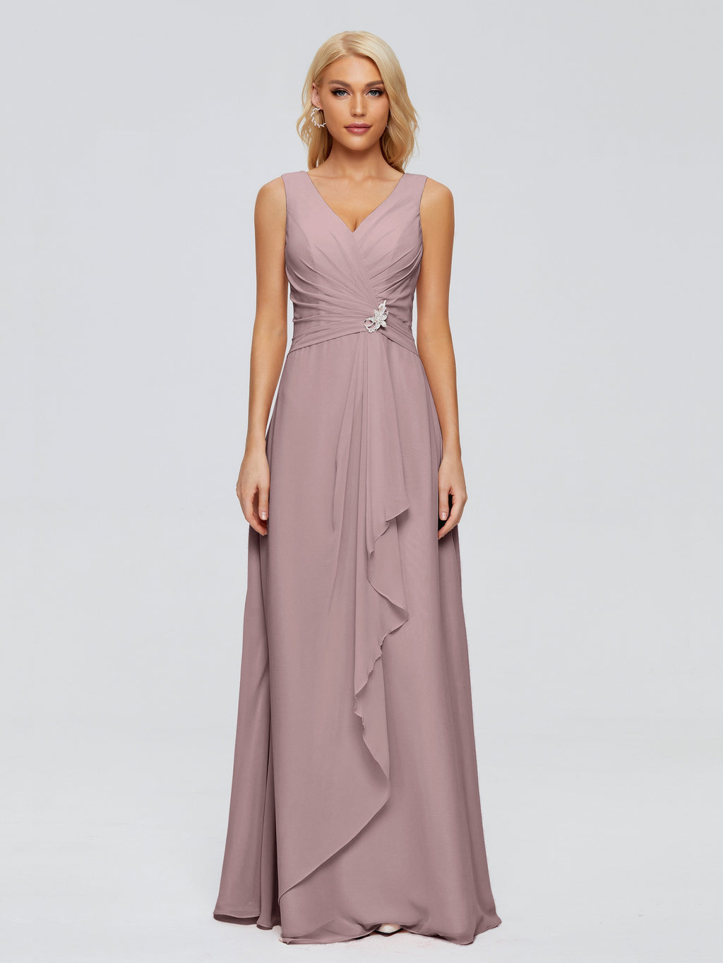Maria V Neck Sleeveless Chiffon Bridesmaid Dresses