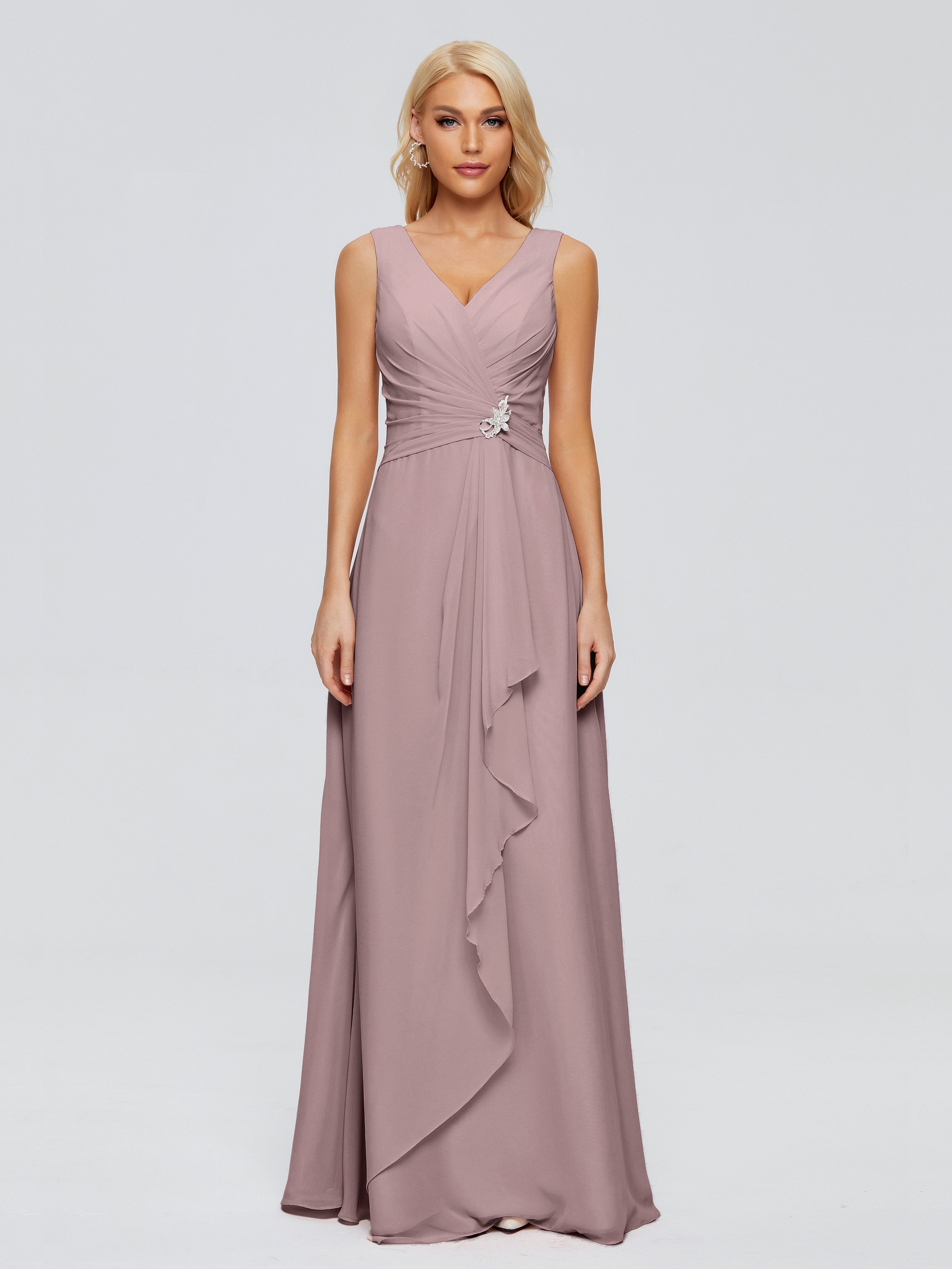 Maria V Neck Sleeveless Chiffon Bridesmaid Dresses