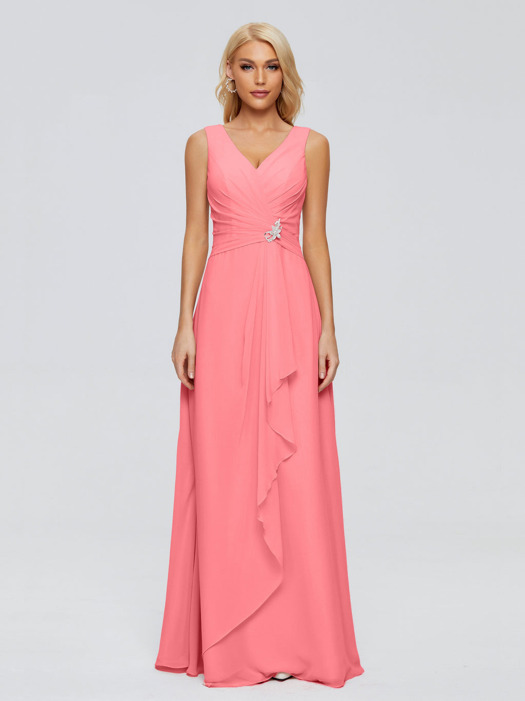Maria V Neck Sleeveless Chiffon Bridesmaid Dresses
