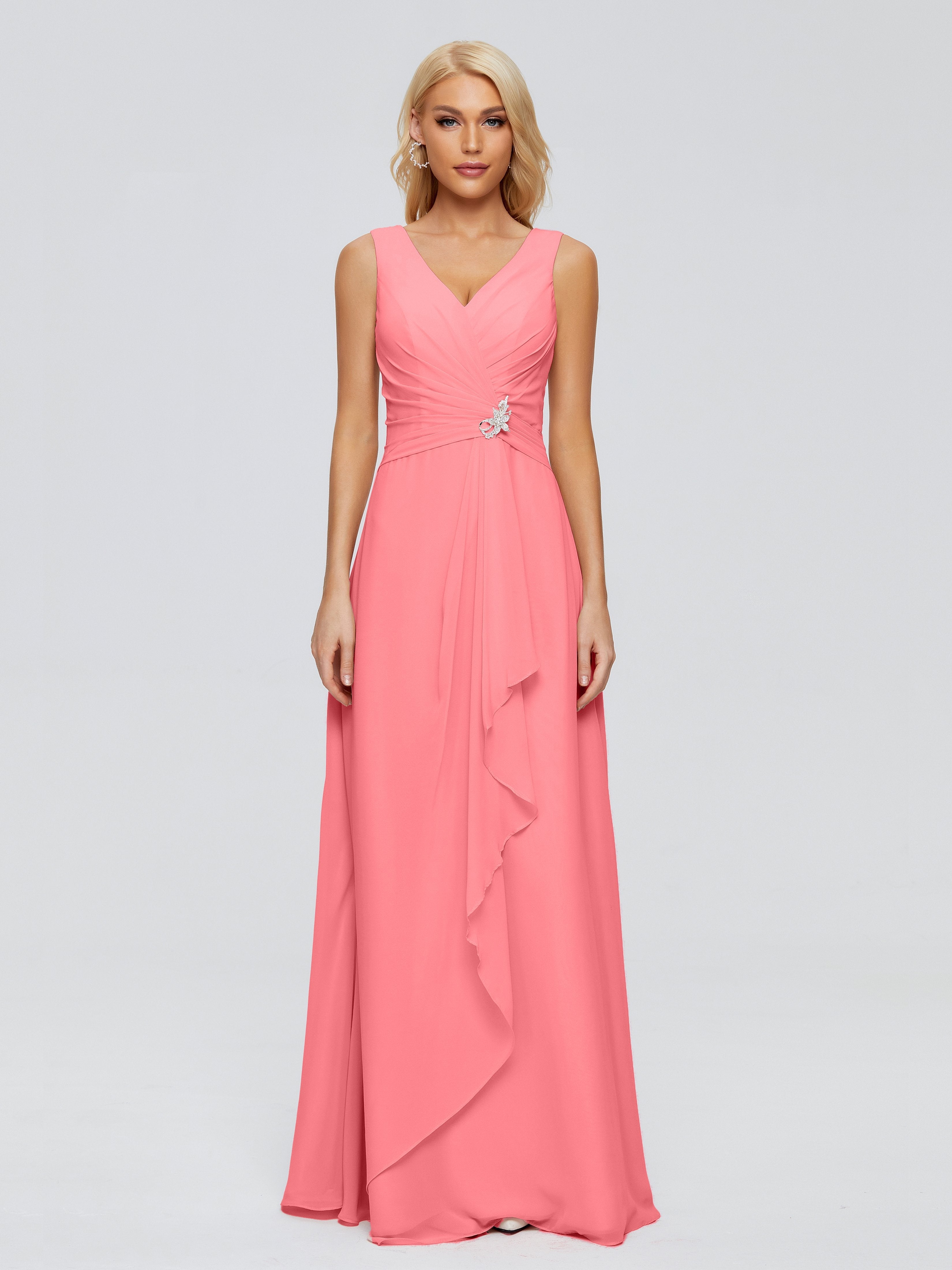 Maria V Neck Sleeveless Chiffon Bridesmaid Dresses