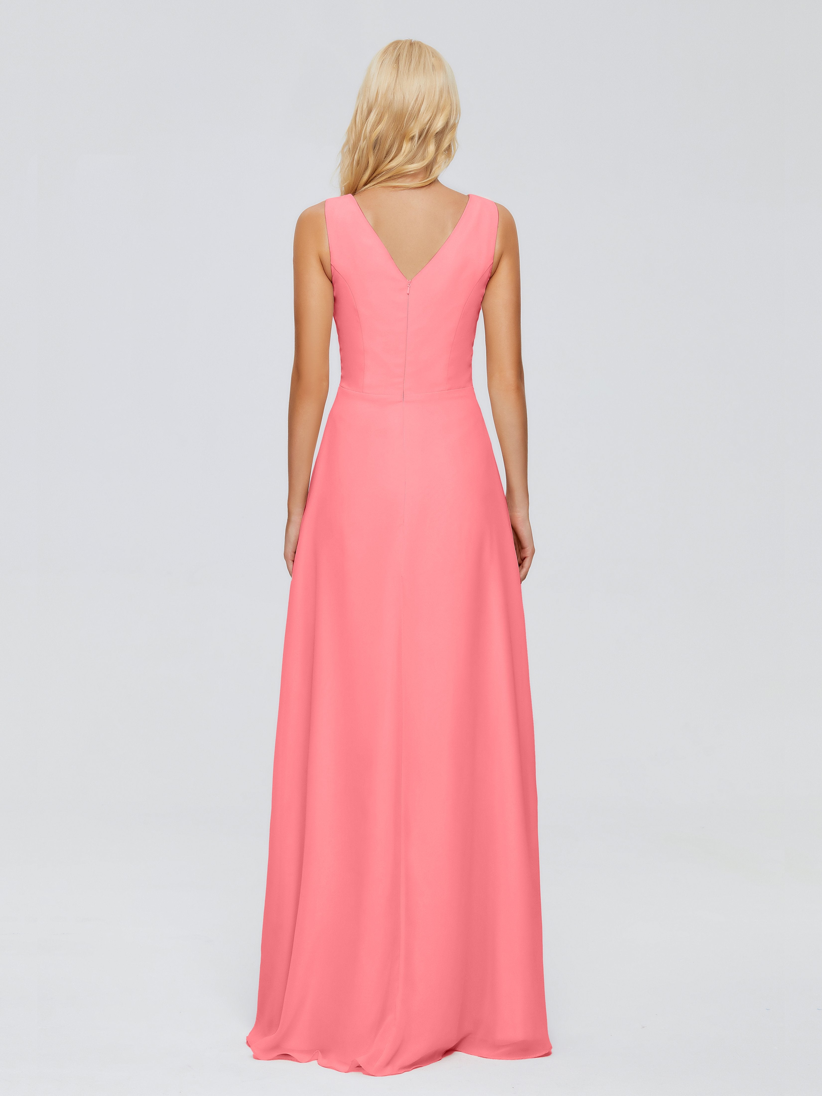 Maria V Neck Sleeveless Chiffon Bridesmaid Dresses