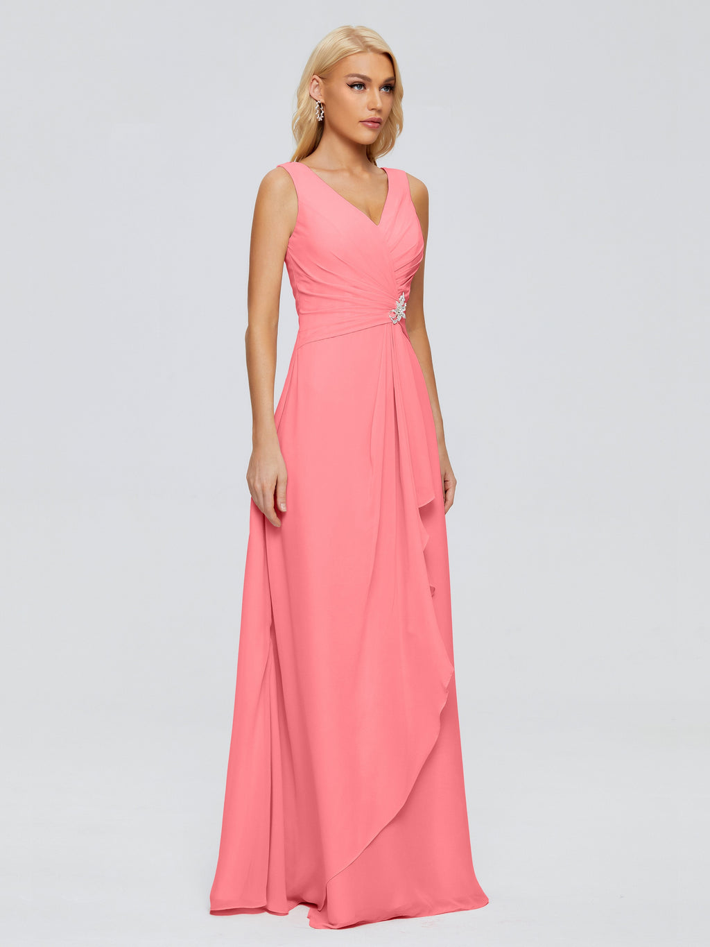 Maria V Neck Sleeveless Chiffon Bridesmaid Dresses