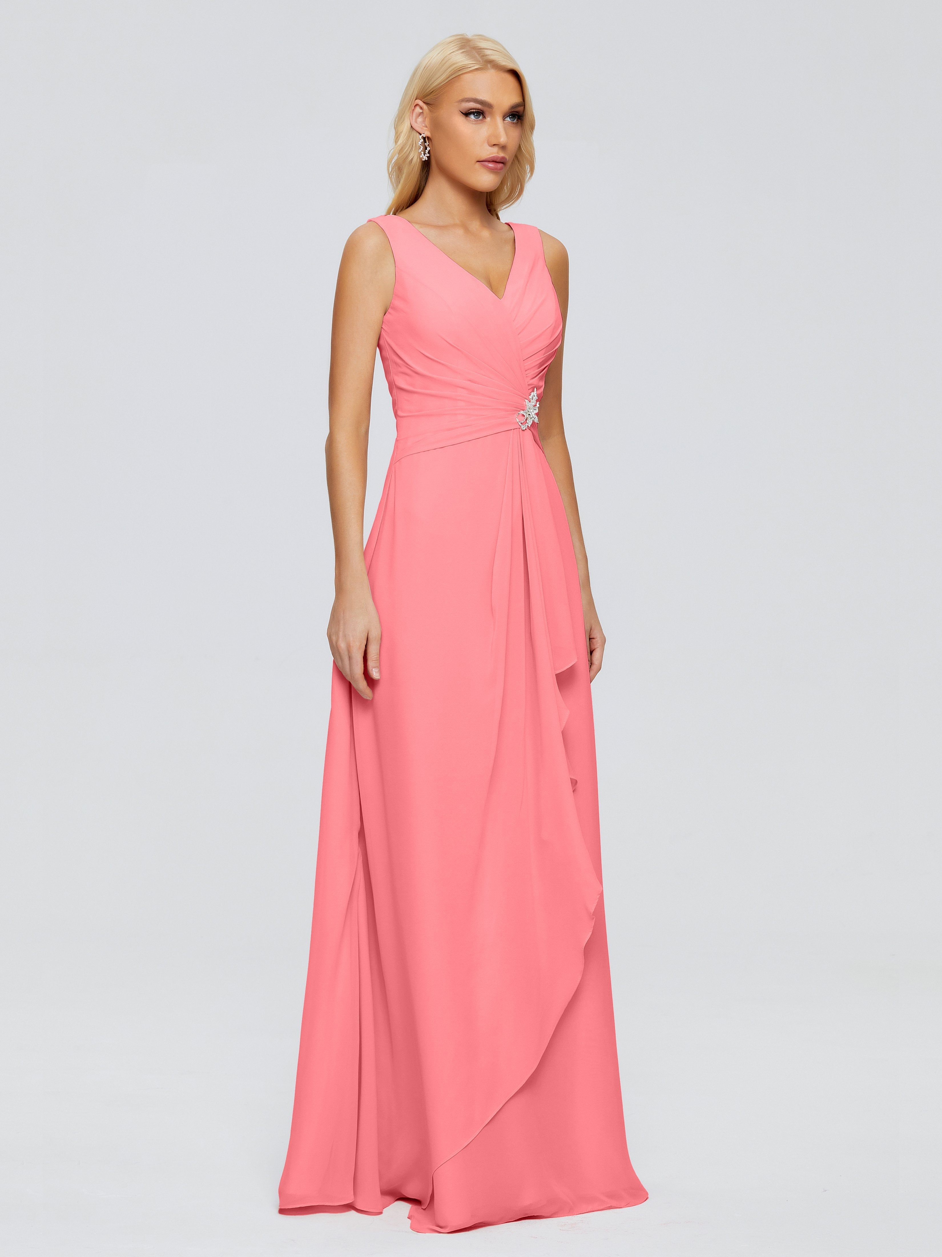 Maria V Neck Sleeveless Chiffon Bridesmaid Dresses