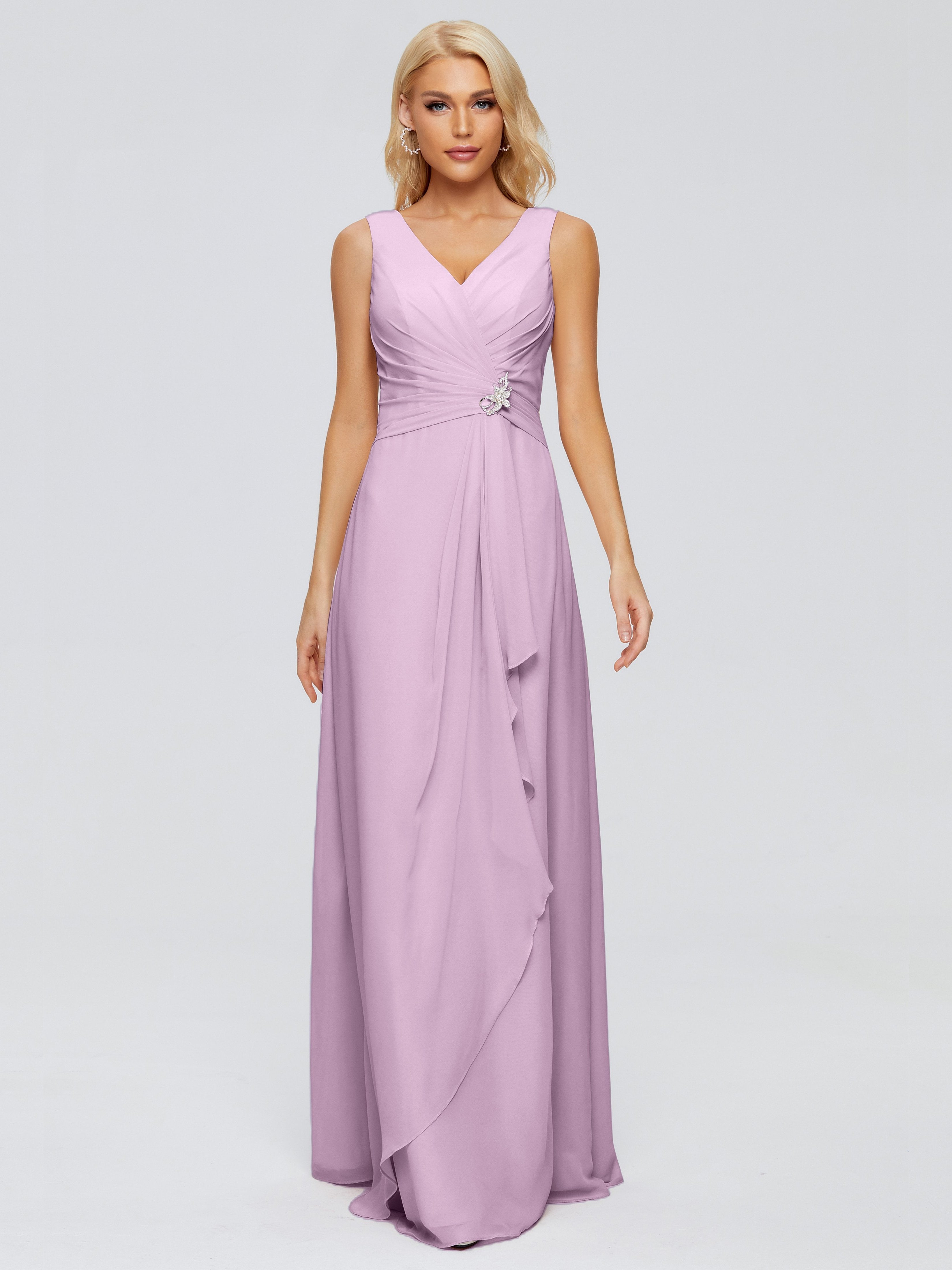 Maria V Neck Sleeveless Chiffon Bridesmaid Dresses