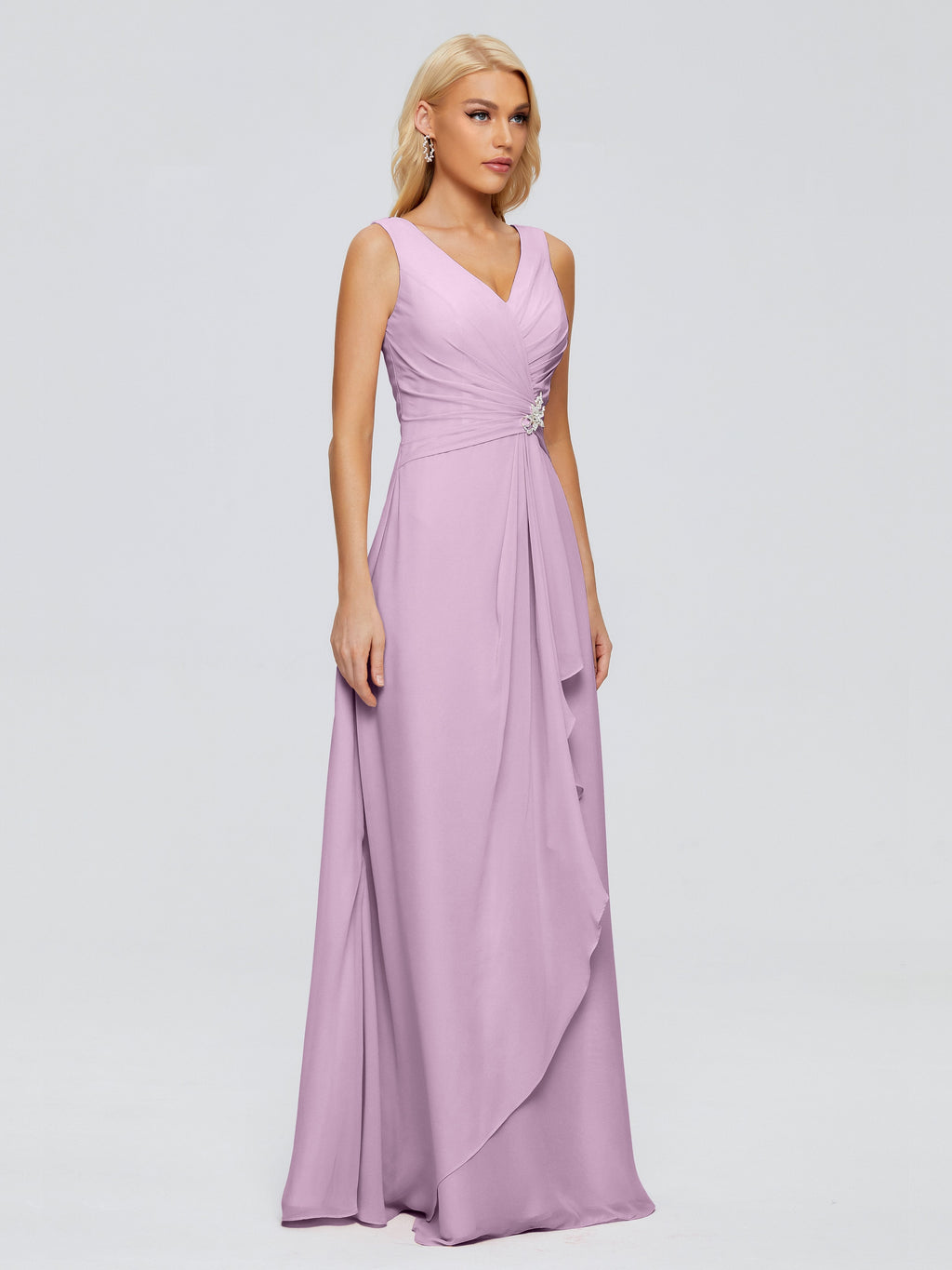 Maria V Neck Sleeveless Chiffon Bridesmaid Dresses