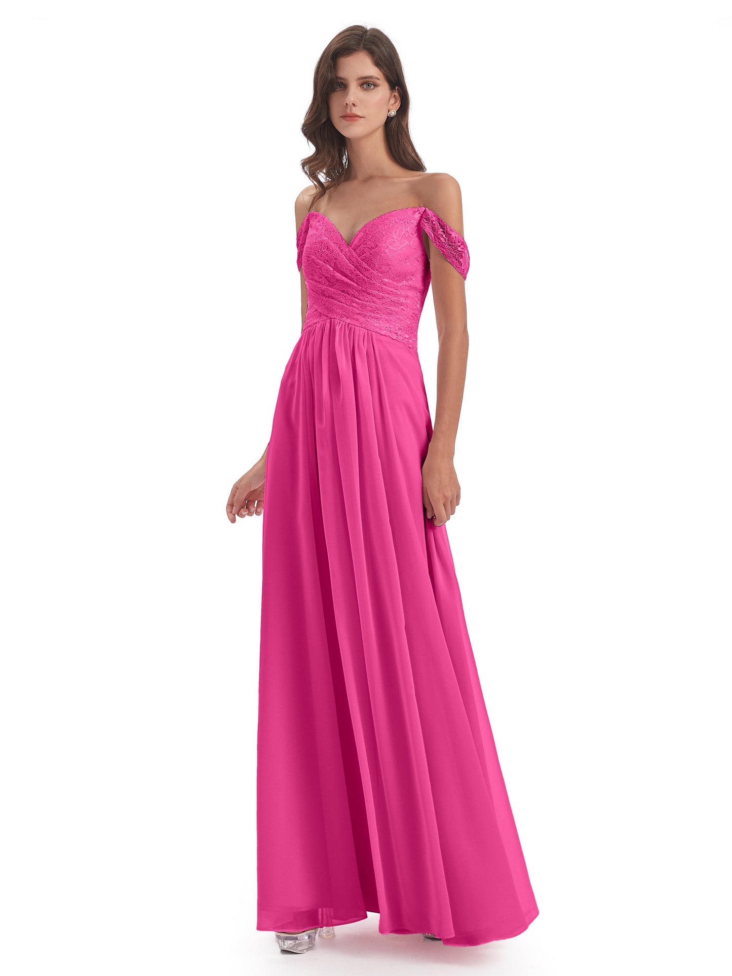 Marjorie Off The Shoulder Open Back Chiffon Long Bridesmaid Dresses