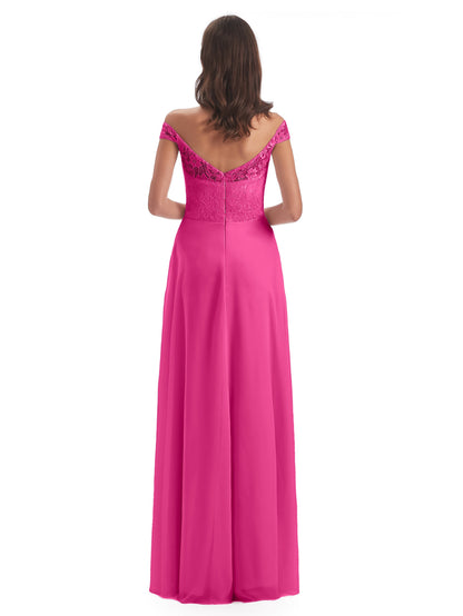 Marjorie Off The Shoulder Open Back Chiffon Long Bridesmaid Dresses