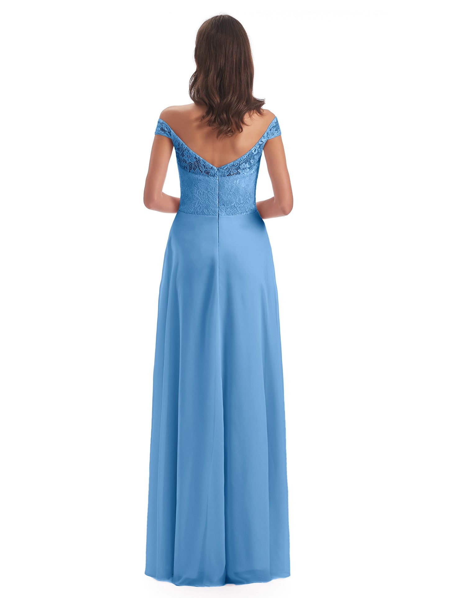 Marjorie Off The Shoulder Open Back Chiffon Long Bridesmaid Dresses