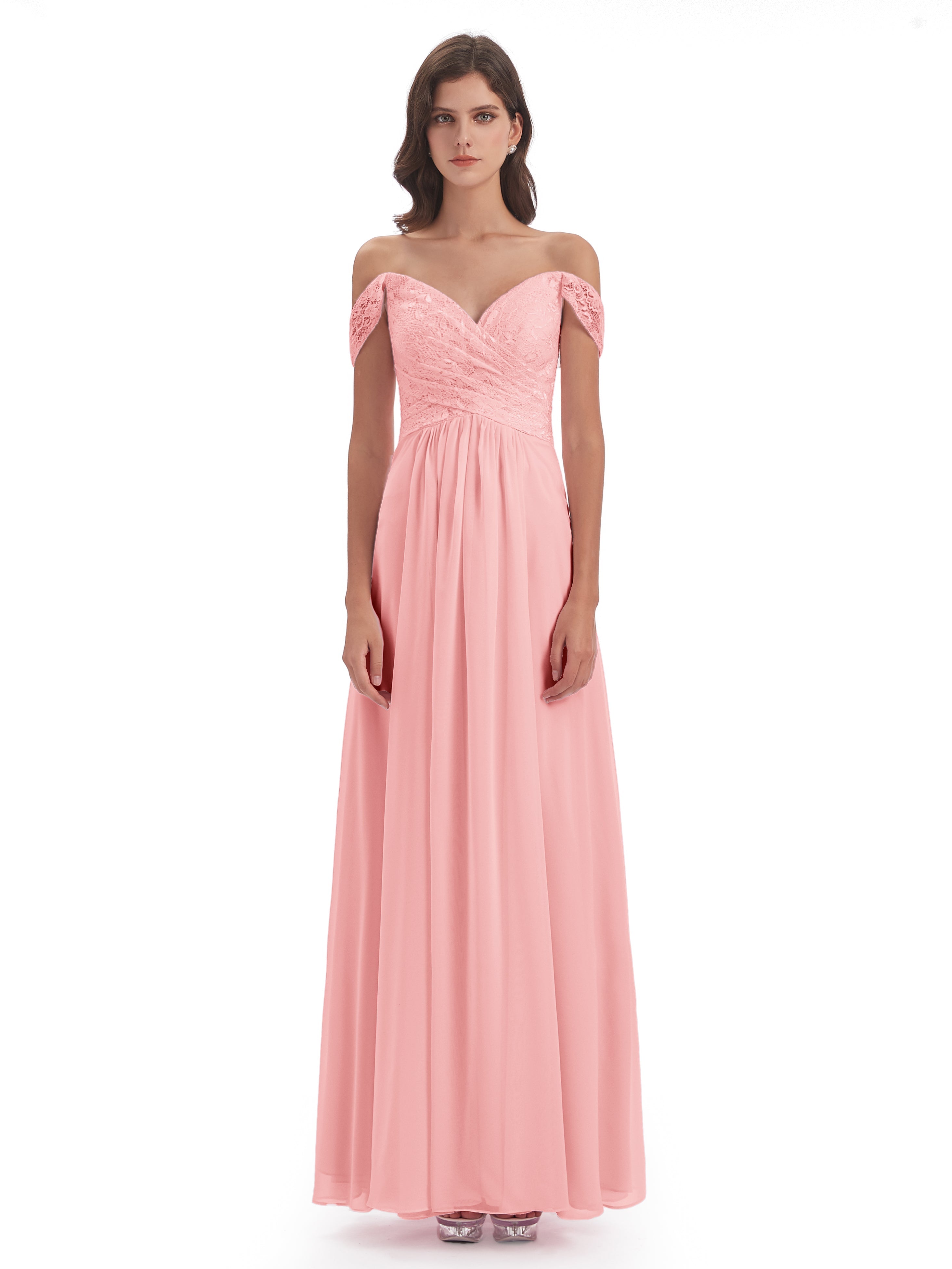 Marjorie Off The Shoulder Open Back Chiffon Long Bridesmaid Dresses