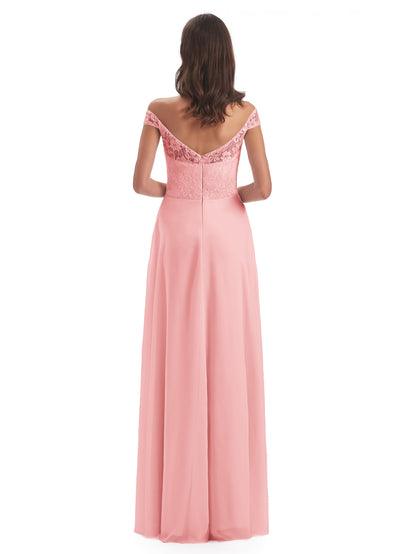 Marjorie Off The Shoulder Open Back Chiffon Long Bridesmaid Dresses