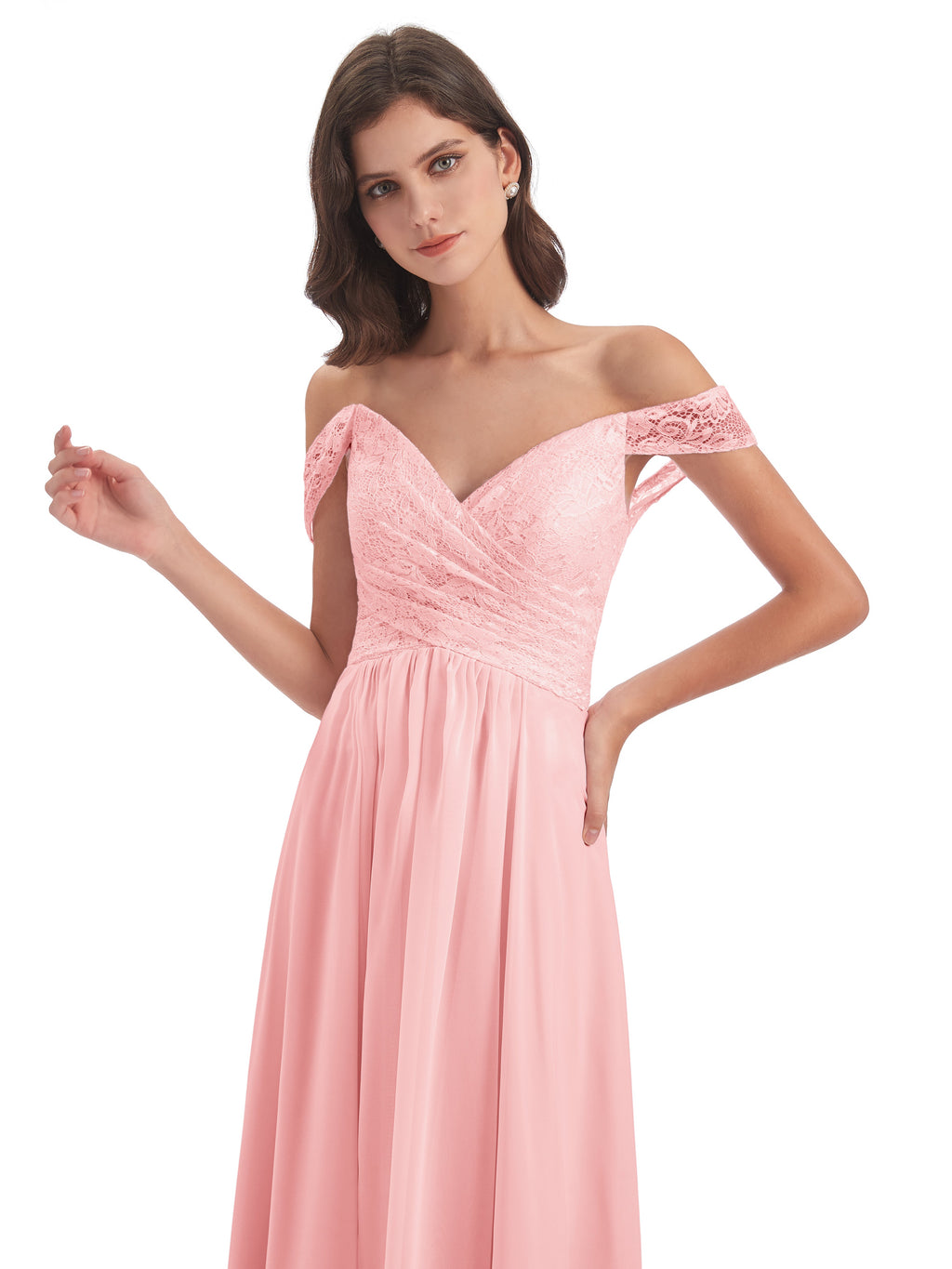 Marjorie Off The Shoulder Open Back Chiffon Long Bridesmaid Dresses