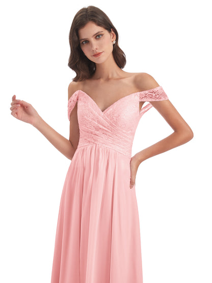 Marjorie Off The Shoulder Open Back Chiffon Long Bridesmaid Dresses